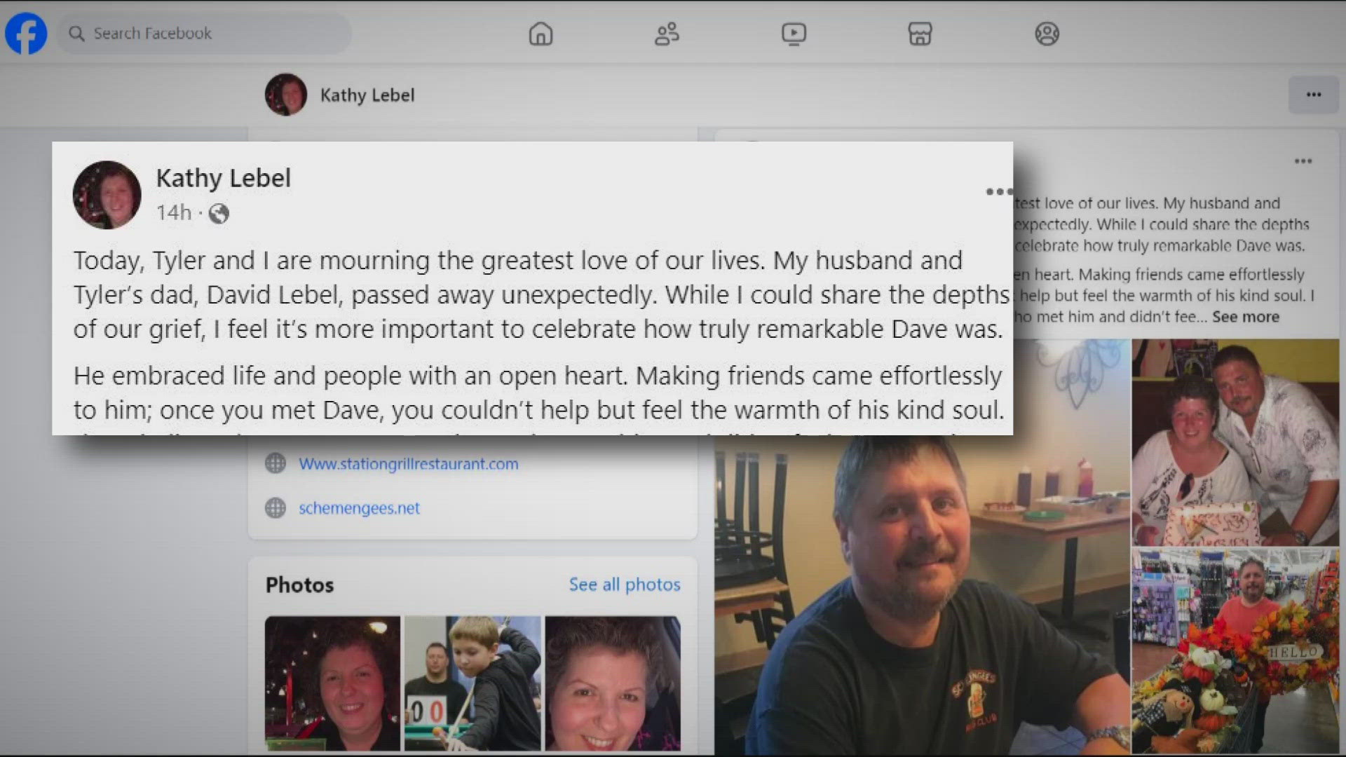 Kathy Lebel posted on her social media page that her partner in business and in life, David Lebel, is said to have died unexpectedly.