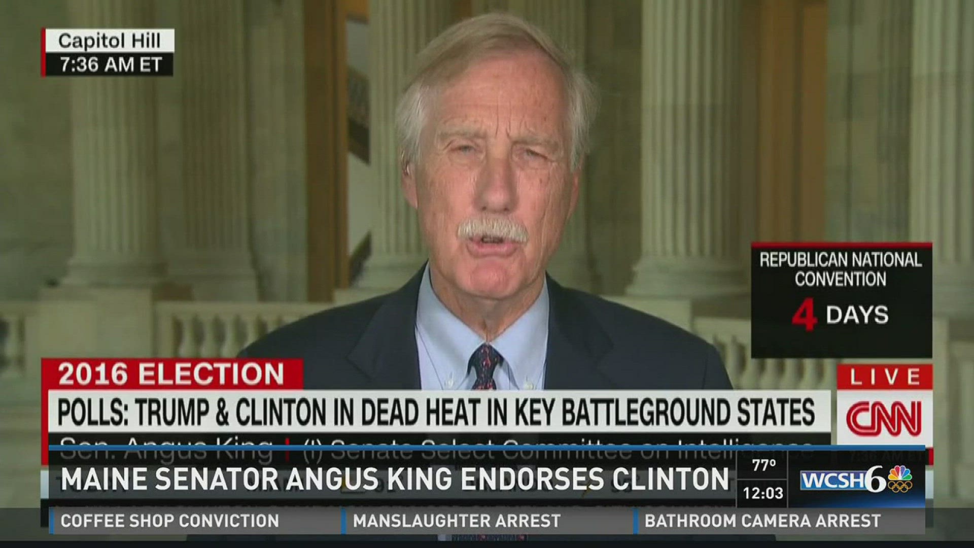 Maine Senator Angus King endorses Clinton.