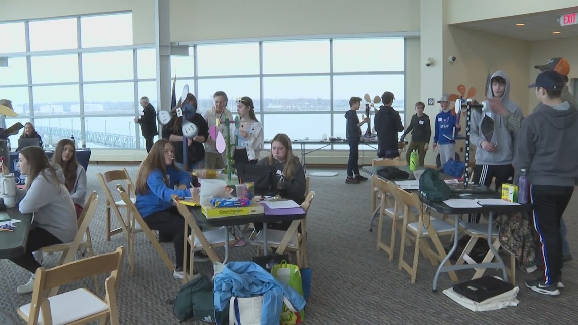 Maine students show off their wind turbines during KidWind Challenge
