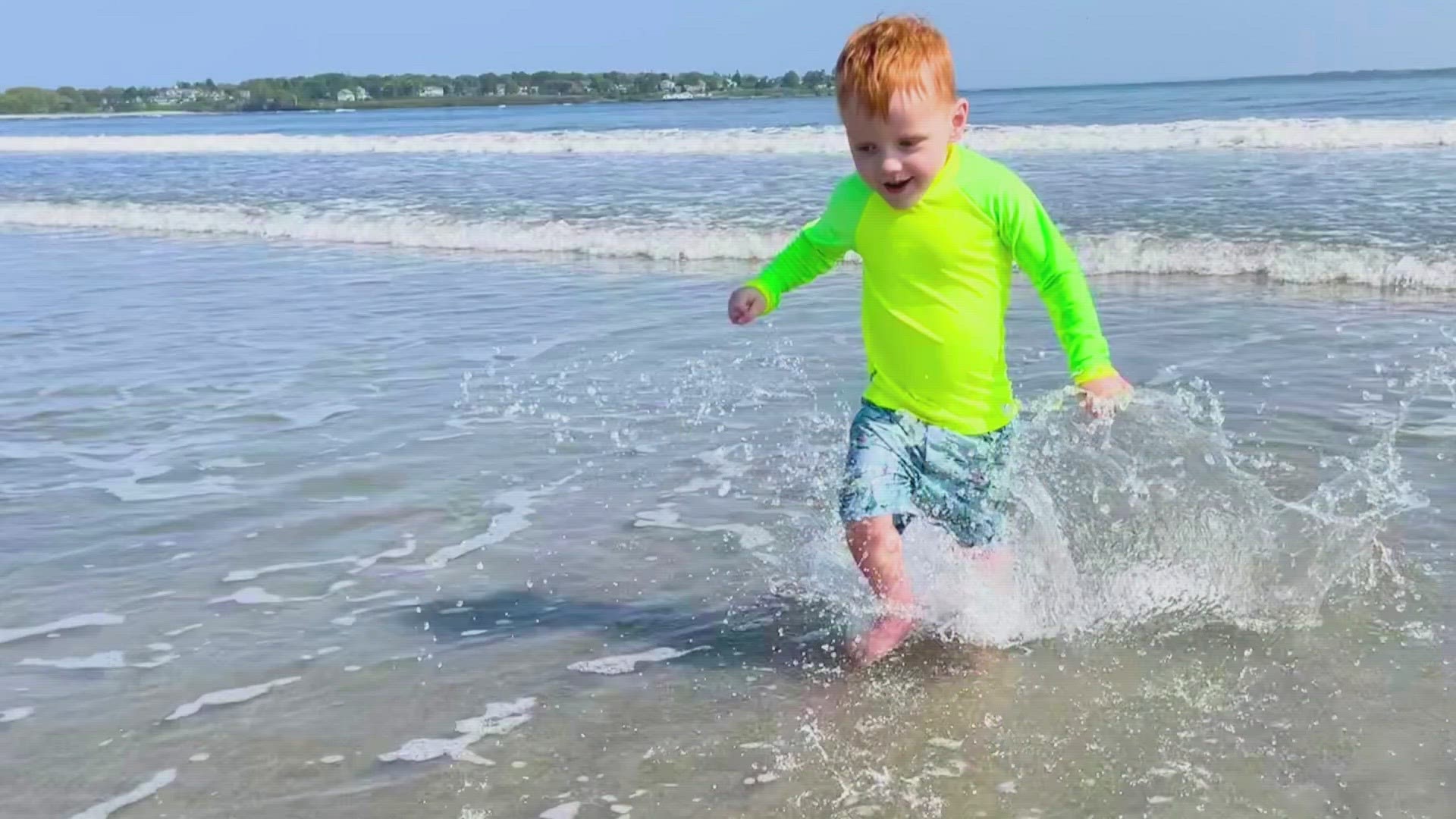 The three Maine moms all have young kids and say neon rash guards can help them easily spot their kids in and around the water.
