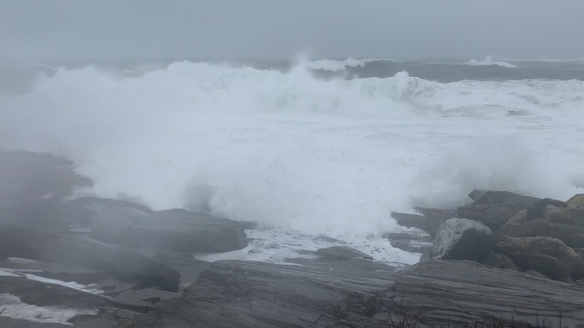 A storm on Monday, Jan. 17, 2022, led to high surf at Two Lights in Cape Elizabeth.