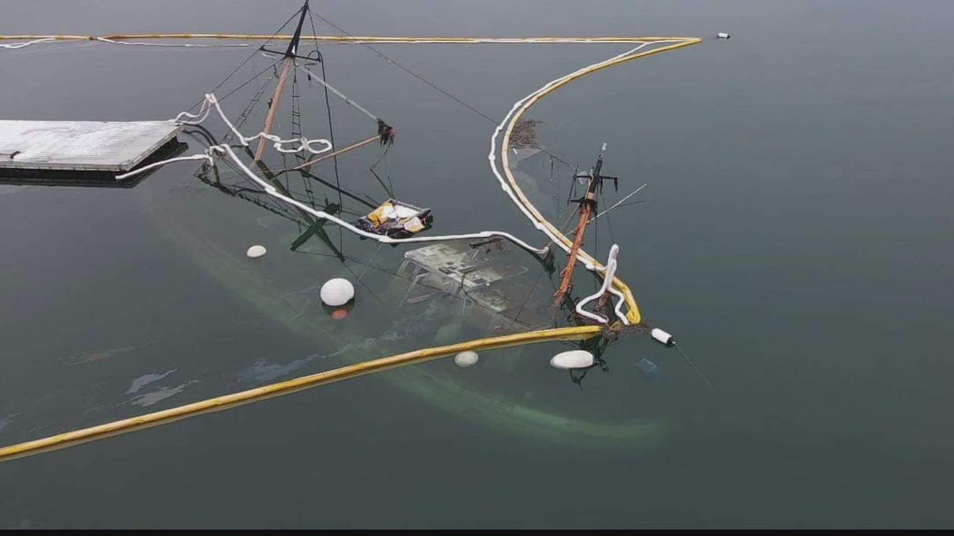 The Jacob Pike sank in the New Meadows River, and it's still leaking oil. The U.S. Coast Guard said it's working to come up with a solution.