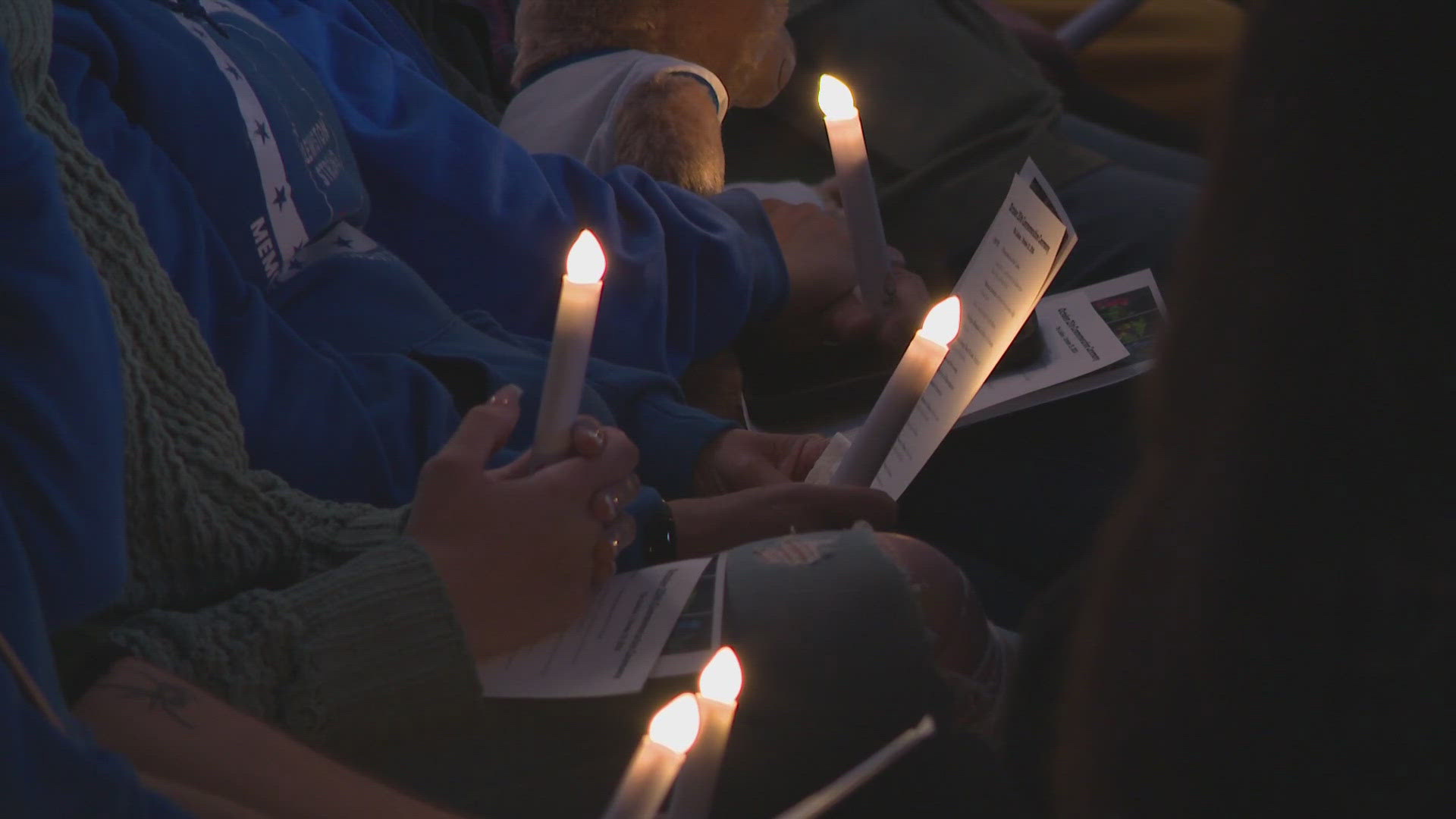 The city held a ceremony Friday night to remember those whose lives were cut short one year ago, with speakers and moments of silence to help grieve and heal.