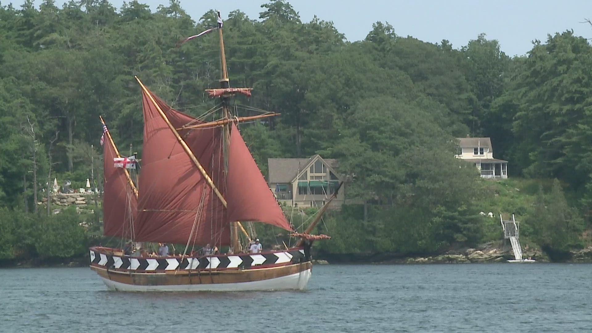The Virginia is a replica of a ship built in 1607, along the shore of the Kennebec River, by the Popham Colony.
