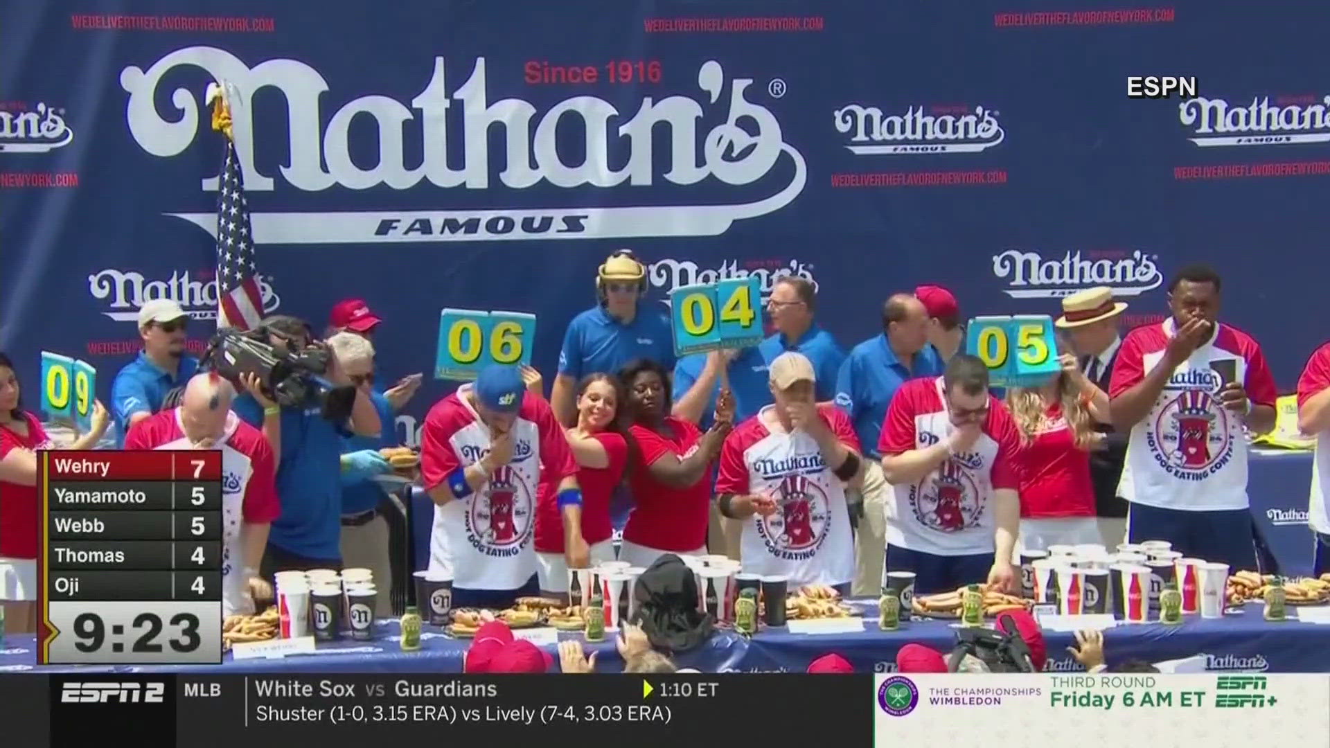 Patrick Bertoletti from Chicago won the title by eating 58 hot dogs in 10 minutes. Because of a sponsorship conflict, former champion Joey Chestnut was not there.