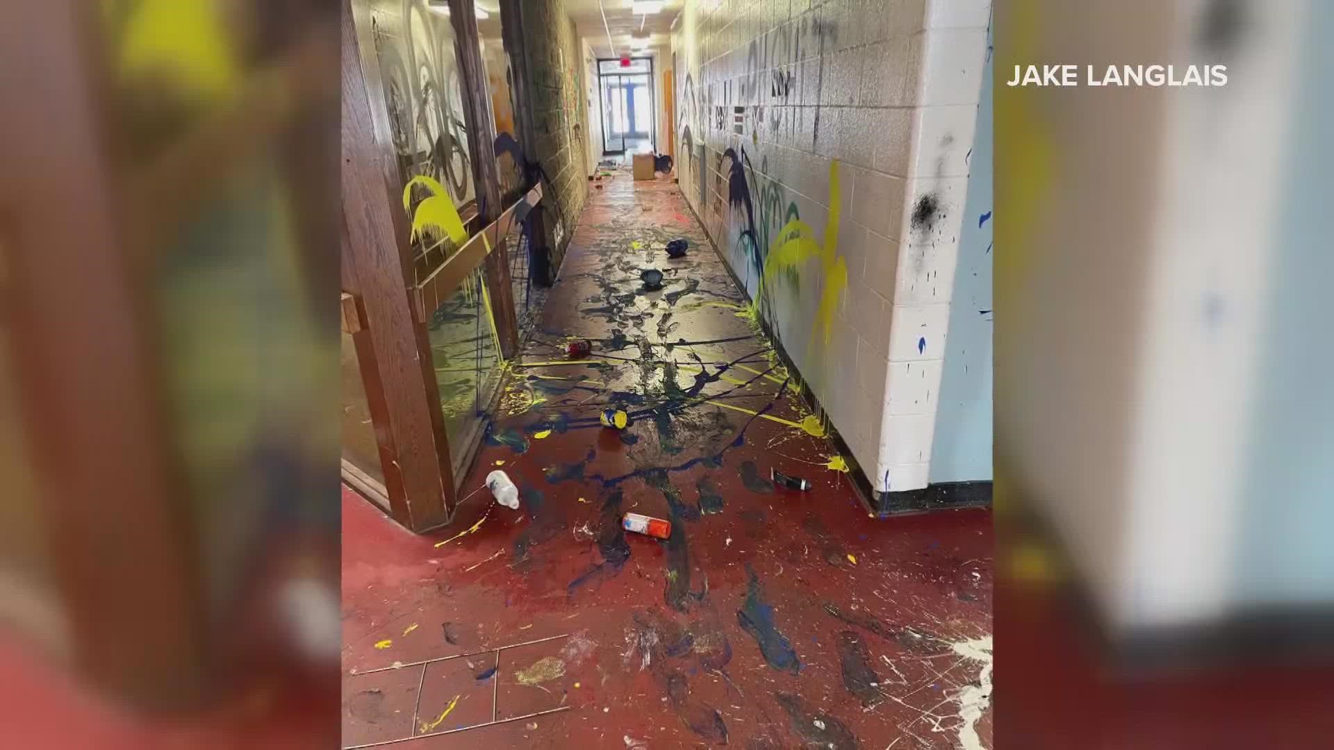 The Lewiston adult learning center was vandalized with paint. The extent of the damage is estimated at more than $100,000.
