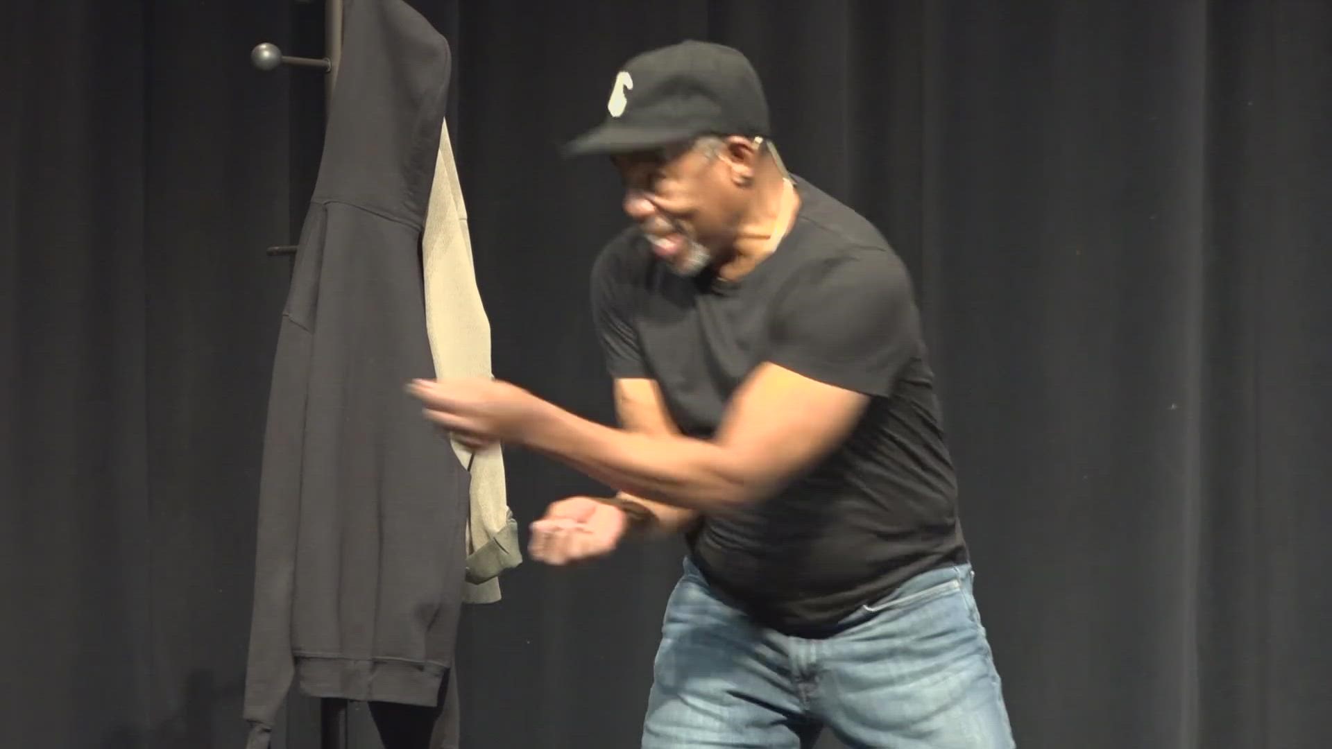 As part of the Black History Month series at Husson University, New York actor LeLand Gantt performed his one-man show, "Rhapsody in Black."