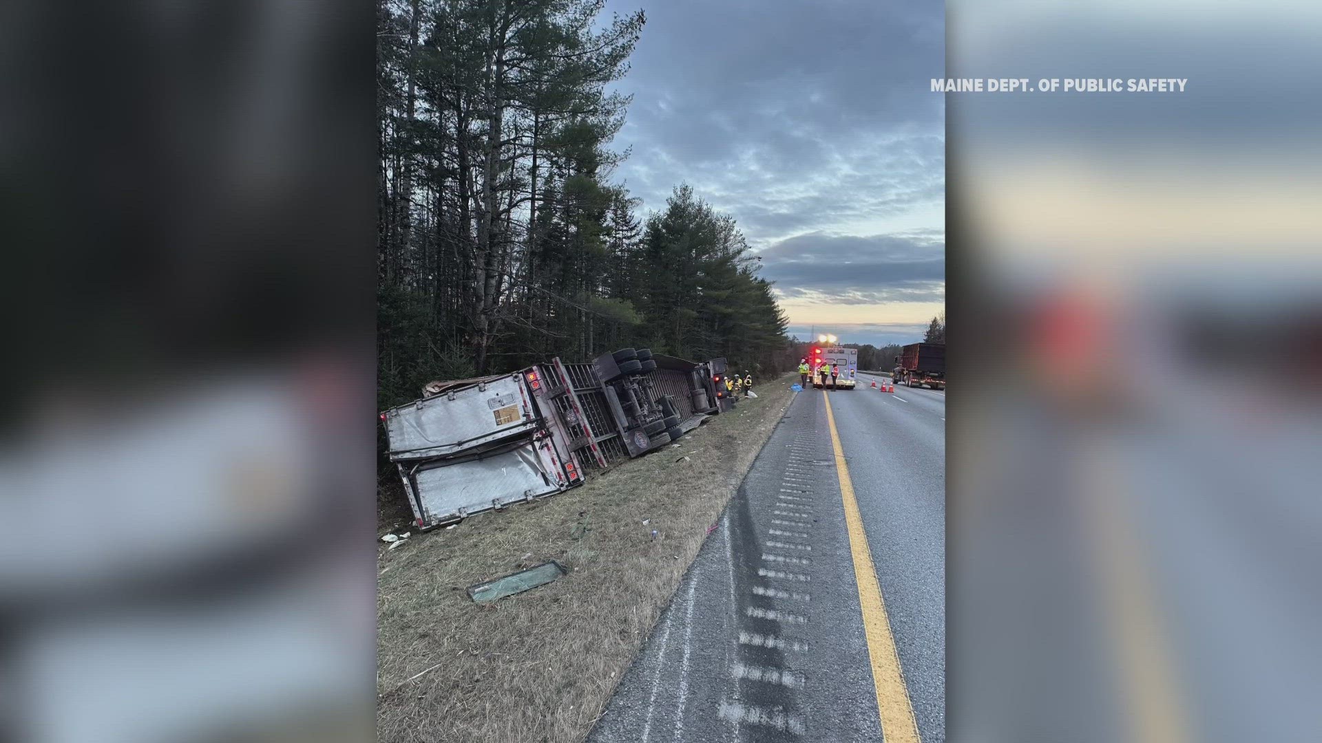 A driver was hospitalized after a tractor-trailer overturned off the side of Interstate 95 in Etna Thursday morning.