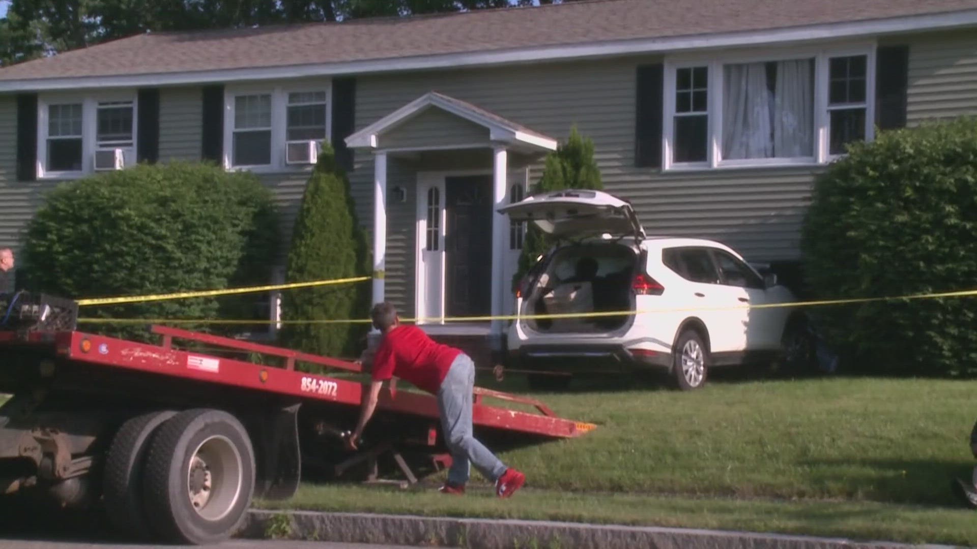 The driver reportedly lost control of her vehicle at a stop sign, police said. Nobody was in the house at the time of the crash.