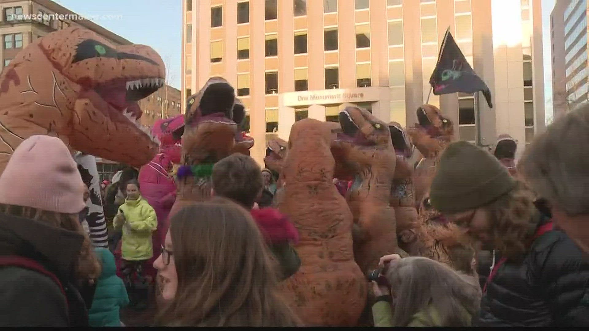 T-Rex's gather at Monument Sq. Portland