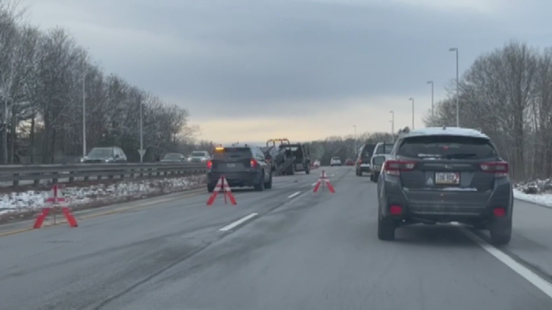 The southbound lanes of I-295 in Freeport were backed up Wednesday morning as officials respond to a crash.