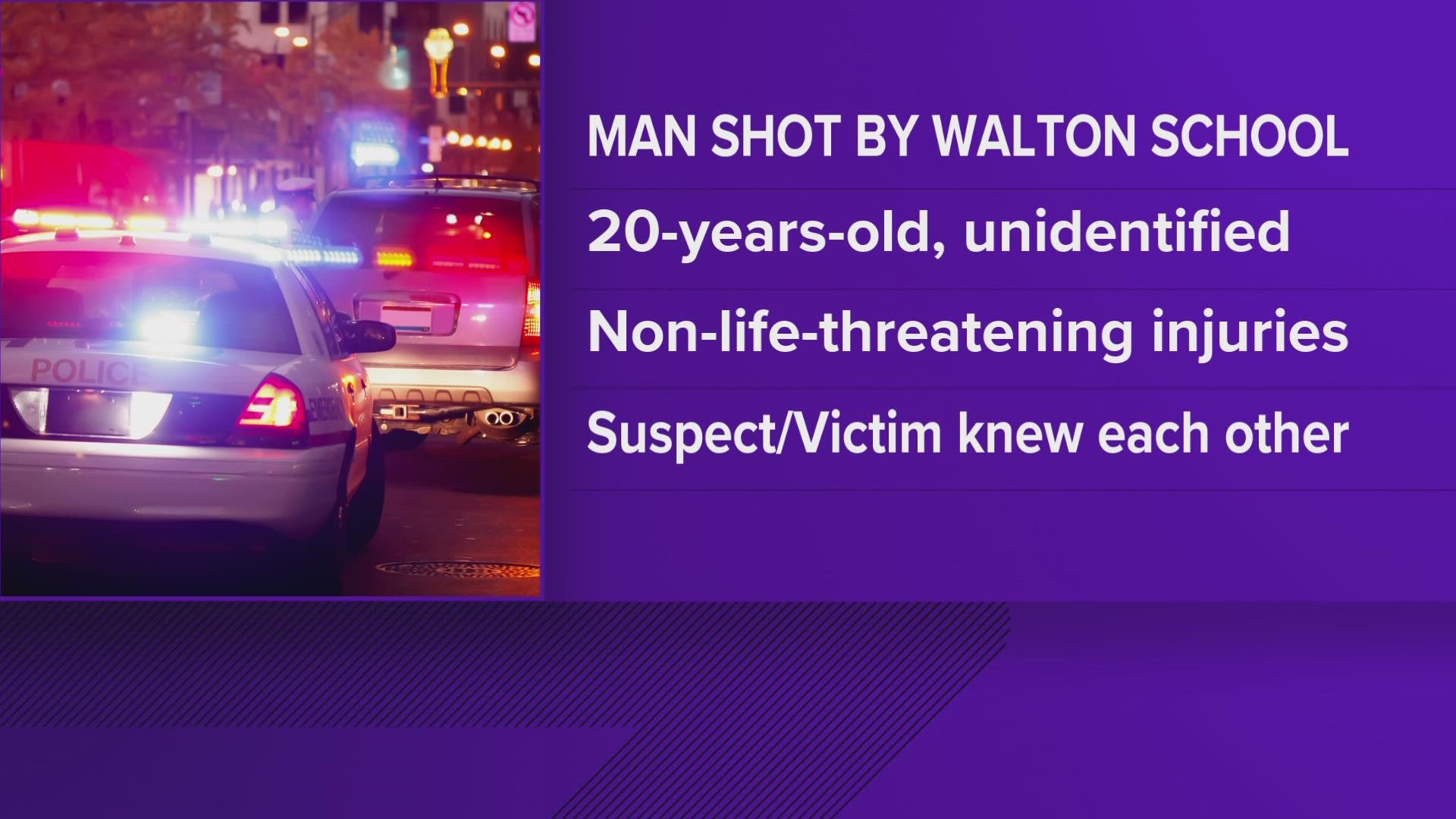 According to a release, a 20-year-old man was shot around 2 a.m. near Walton School in Auburn. Police say there is no threat to the students or staff at the school.