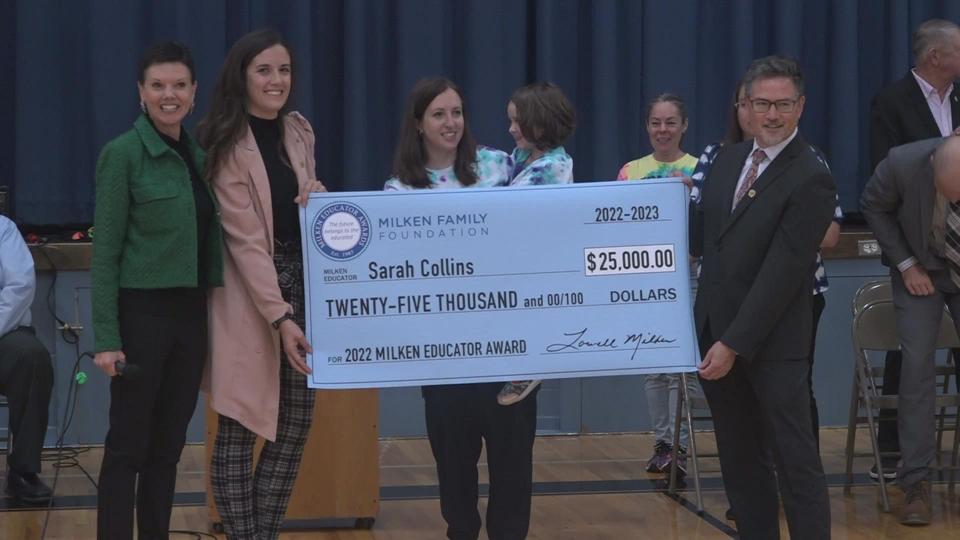 4th grade teacher Sarah Collins won the $25K Milken Educator Award on Tuesday.