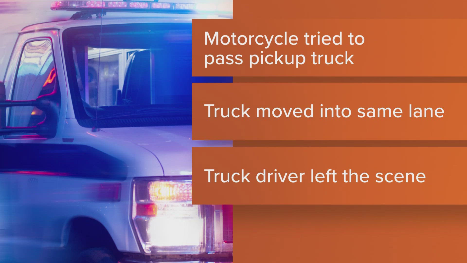The crash happened near South Main Street and Route 232 around 7:50 p.m. Sunday. Authorities are seeking the driver of a gray GM diesel pickup truck. 