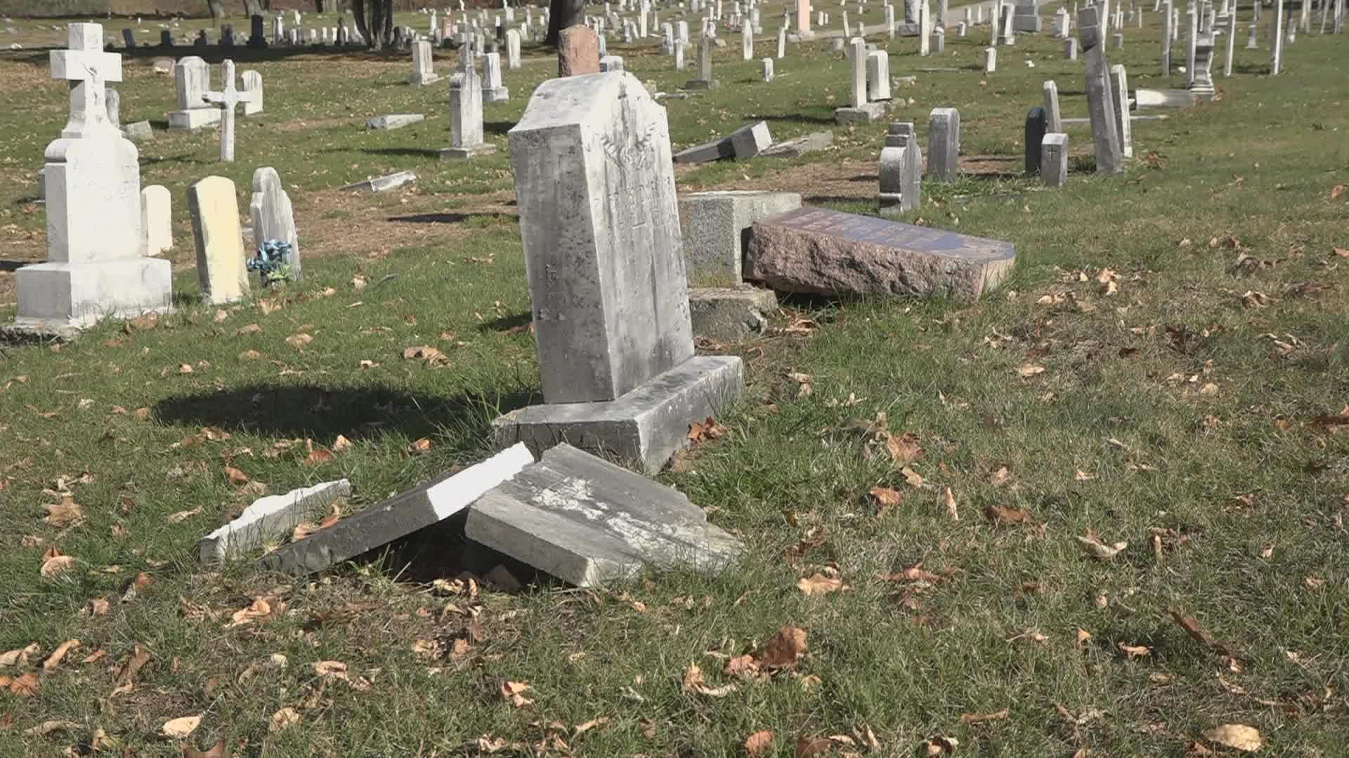 Family with plots at St. Peter's Cemetery called the vandalism "disgraceful."