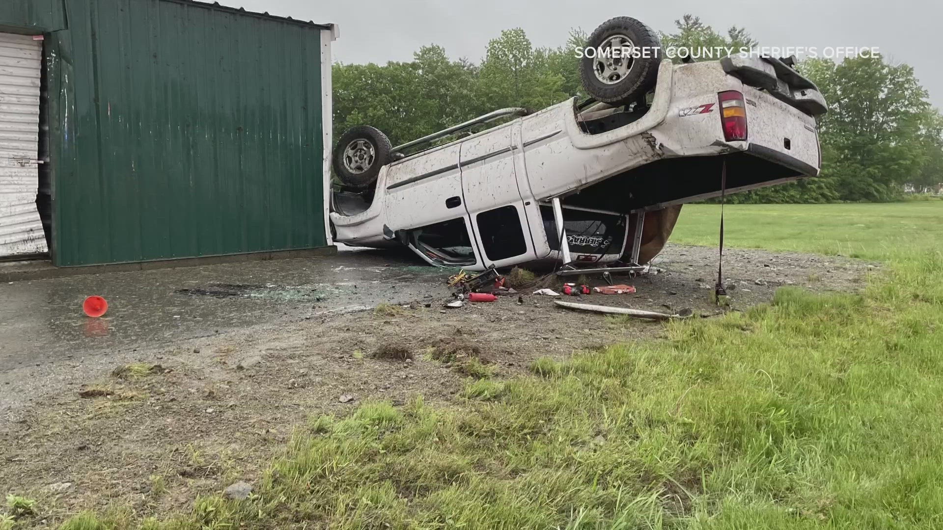 After leaving the roadway, the pickup truck struck a storage building before it rolled over and came to a rest on its roof, deputies said.