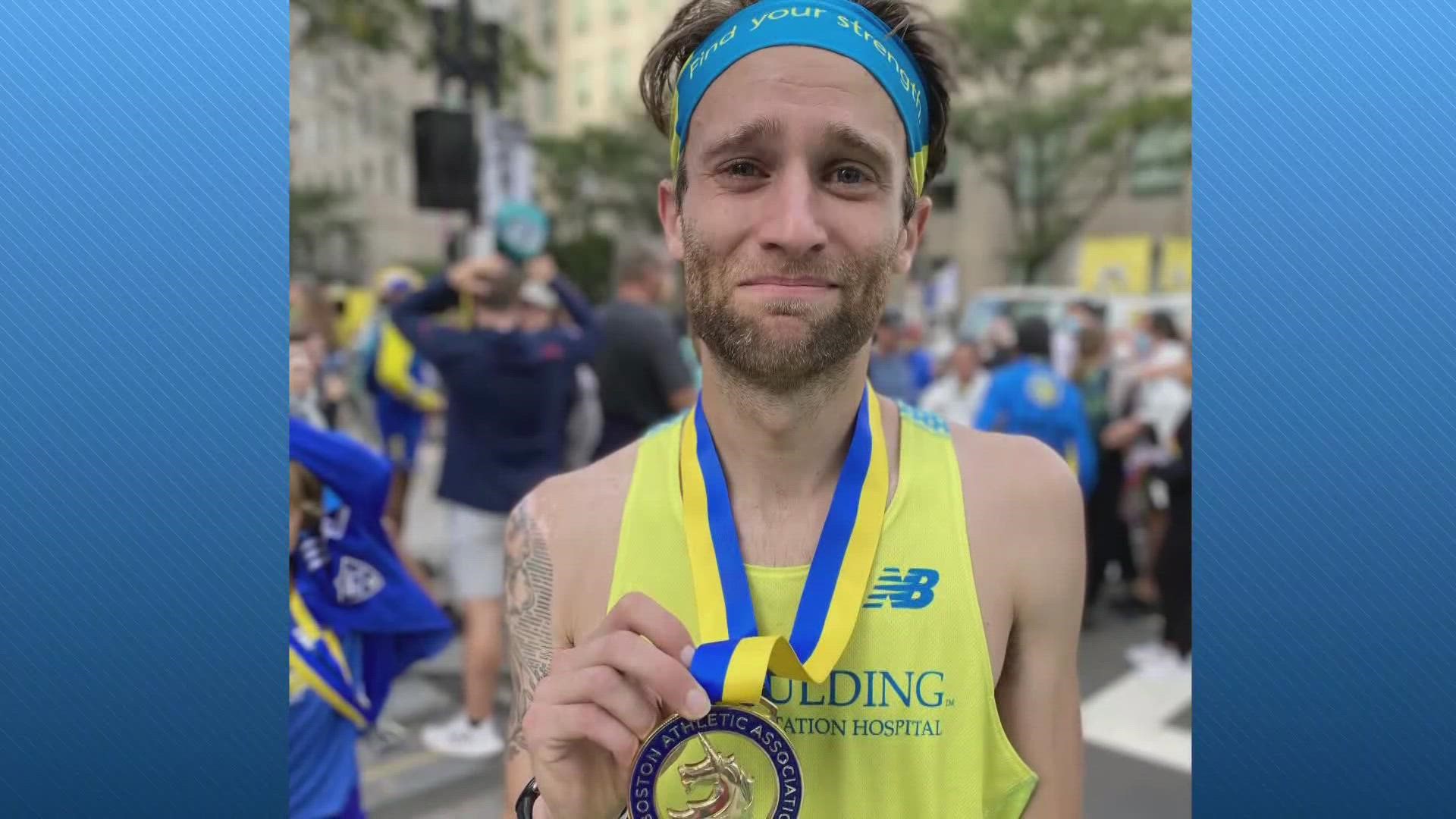 Chris Barr, whose body was partially paralyzed after a traumatic brain injury, ran the Boston Marathon for the hospital that saved his life.