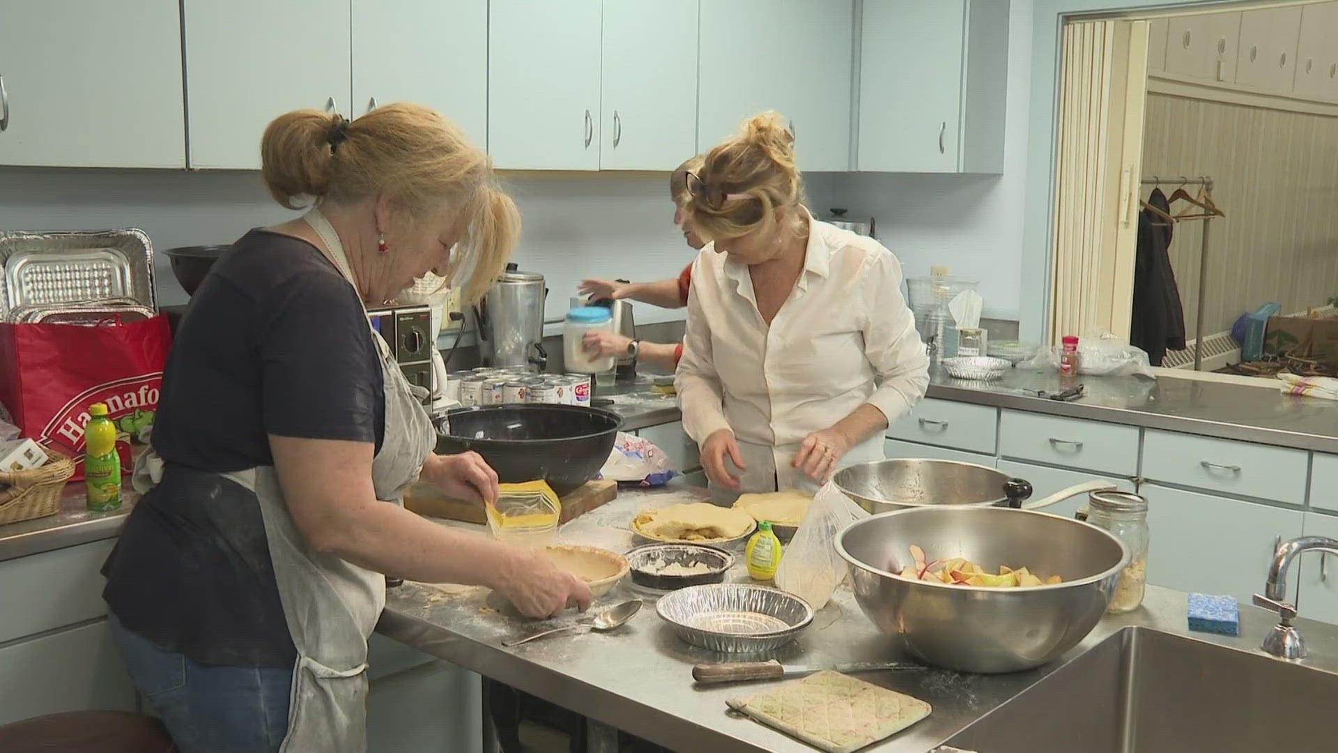 A group of volunteers came together to make pies, which were dropped off to Preble Street. It's part of a mission to help people in need seven days a week.