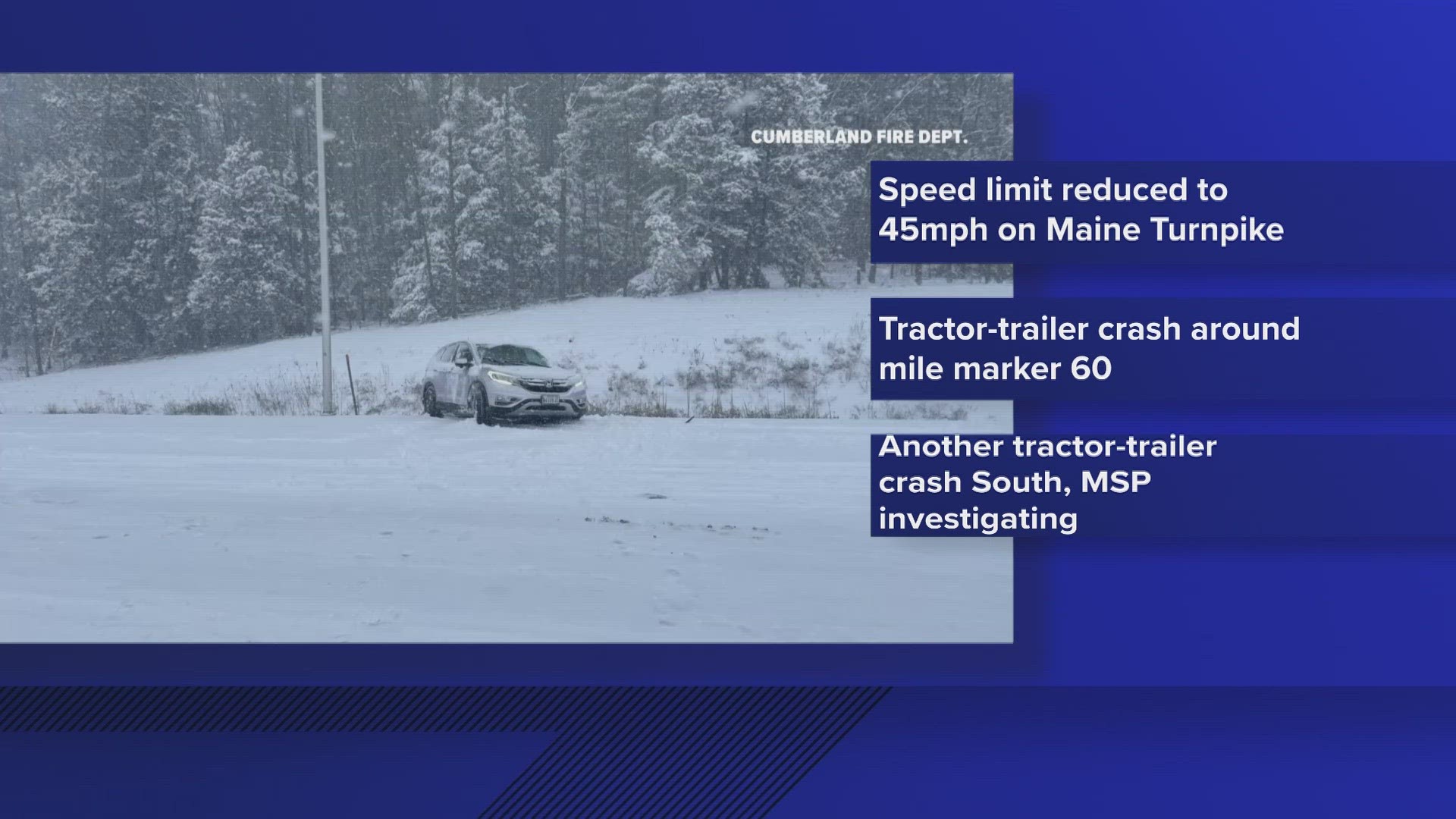 One crash involved two tractor-trailers that were "completely blocking the highway," according to the Cumberland Fire Department.