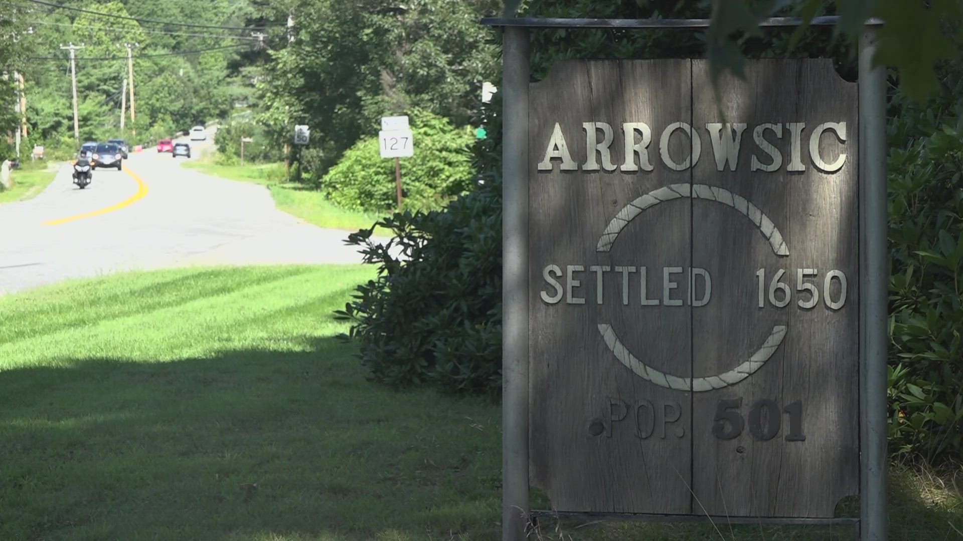 Charli Ware and Ren Kauffunger's personal art project is being displayed in front of the Arrowsic Town Office.