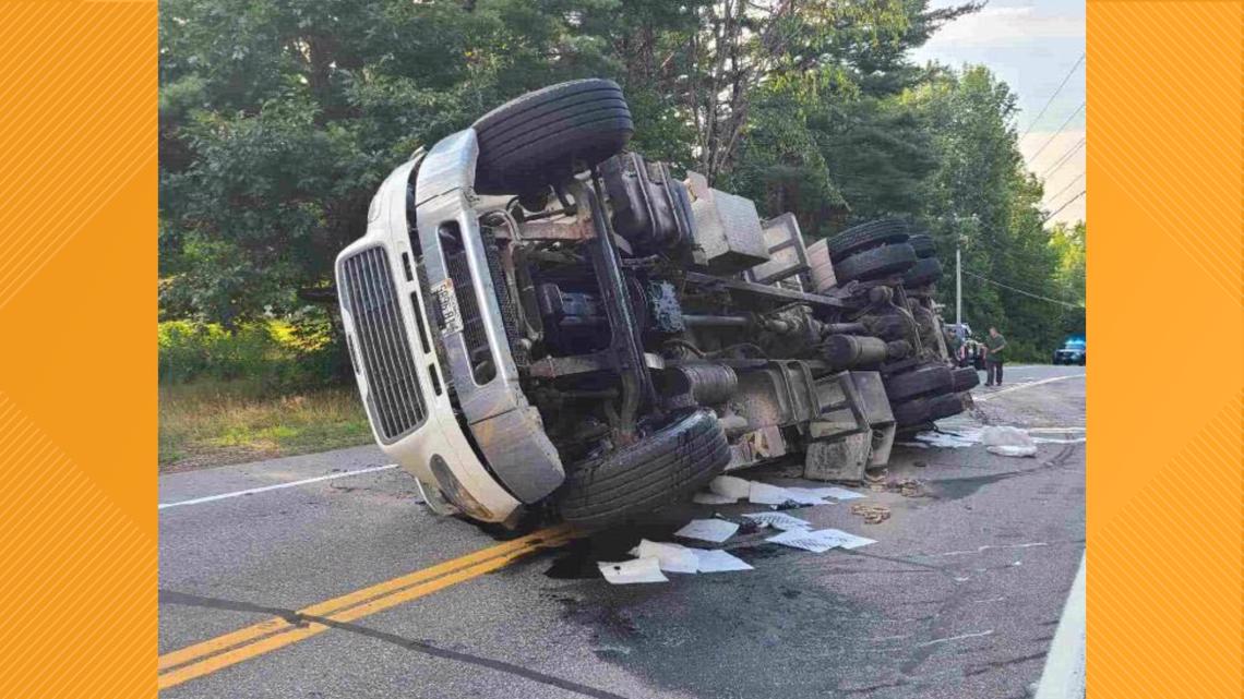 Concrete truck's tires blow, crash in Pittston