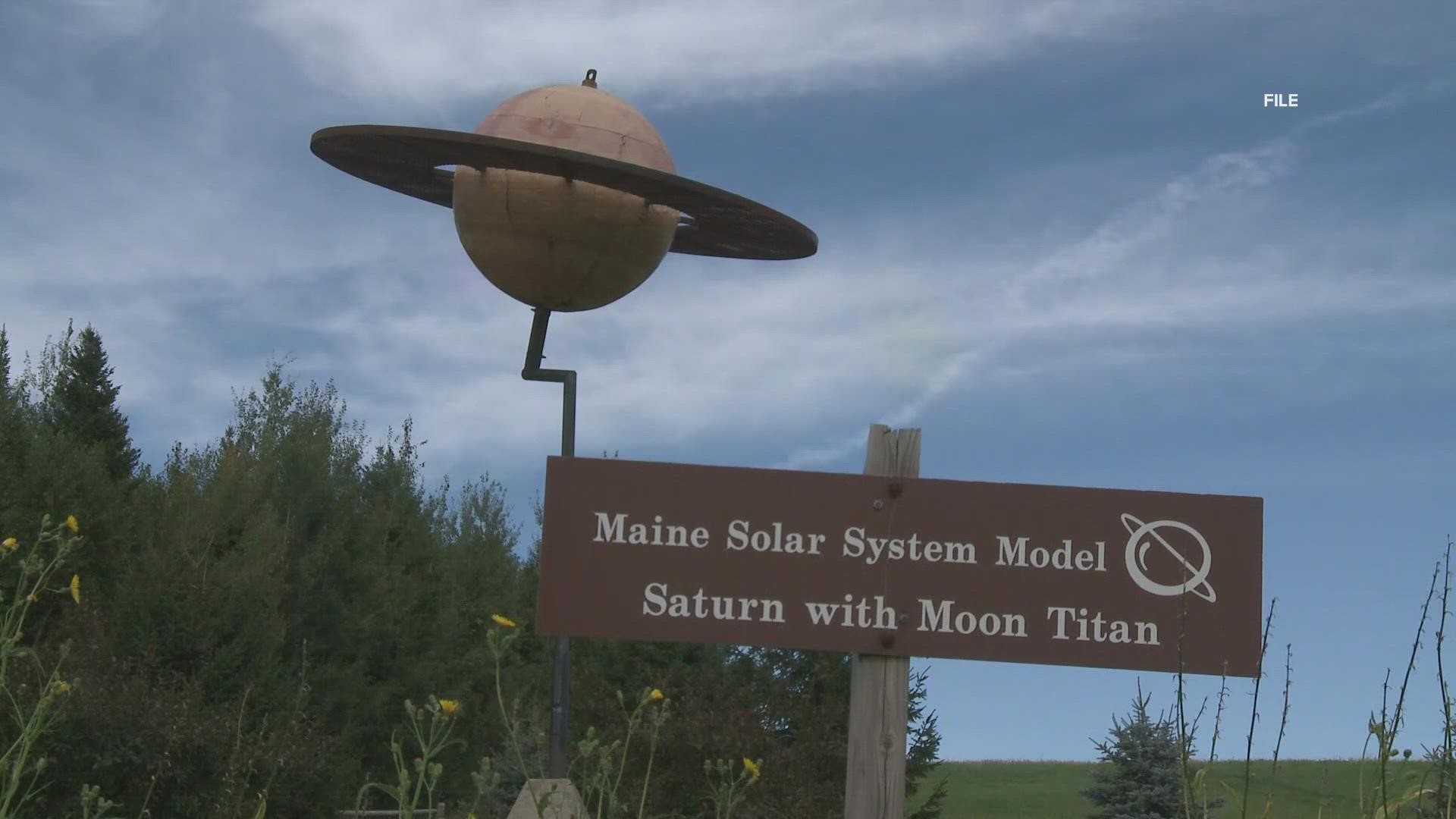 The model is stretched across a 100-mile span of Route 1 in Aroostook County, and is largest scale of the solar system in the entire western hemisphere.