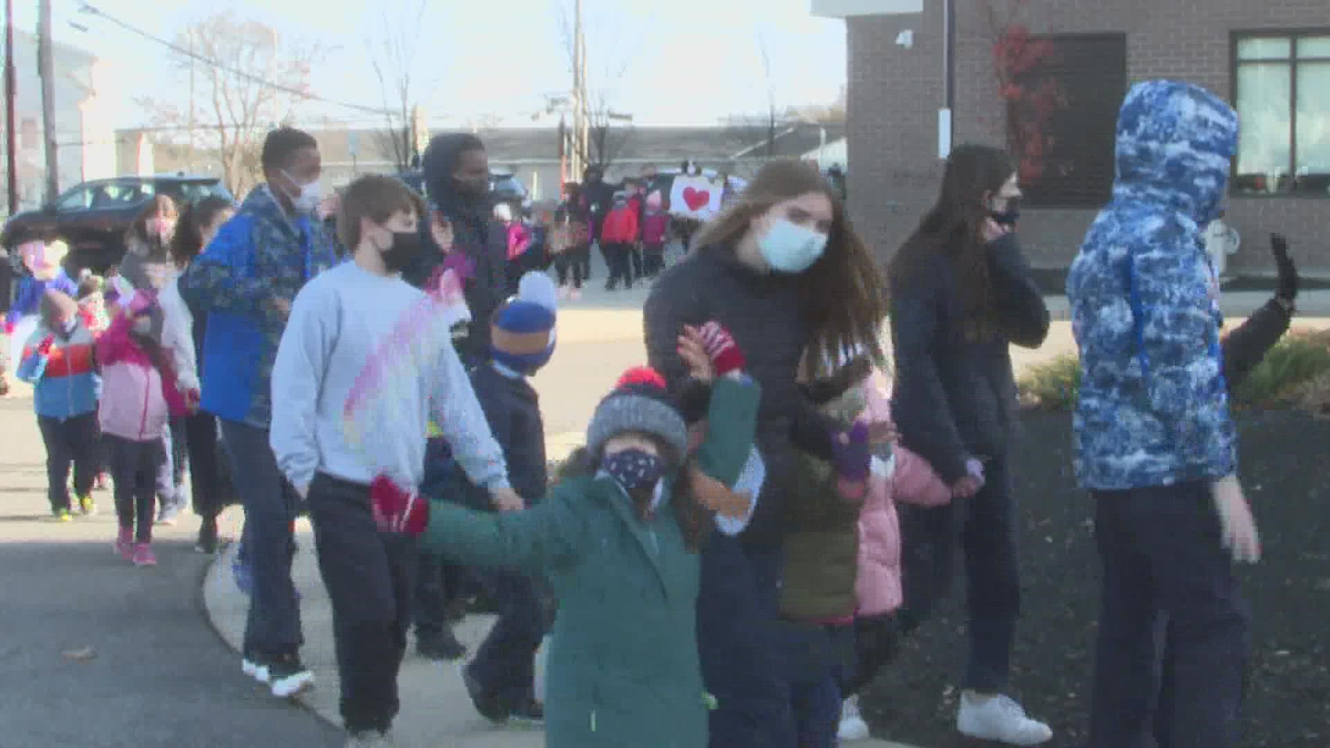 Students from the St. Brigid School in Portland put on a special Thanksgiving parade for residents at The Park Danforth, a living facility for older Mainers.