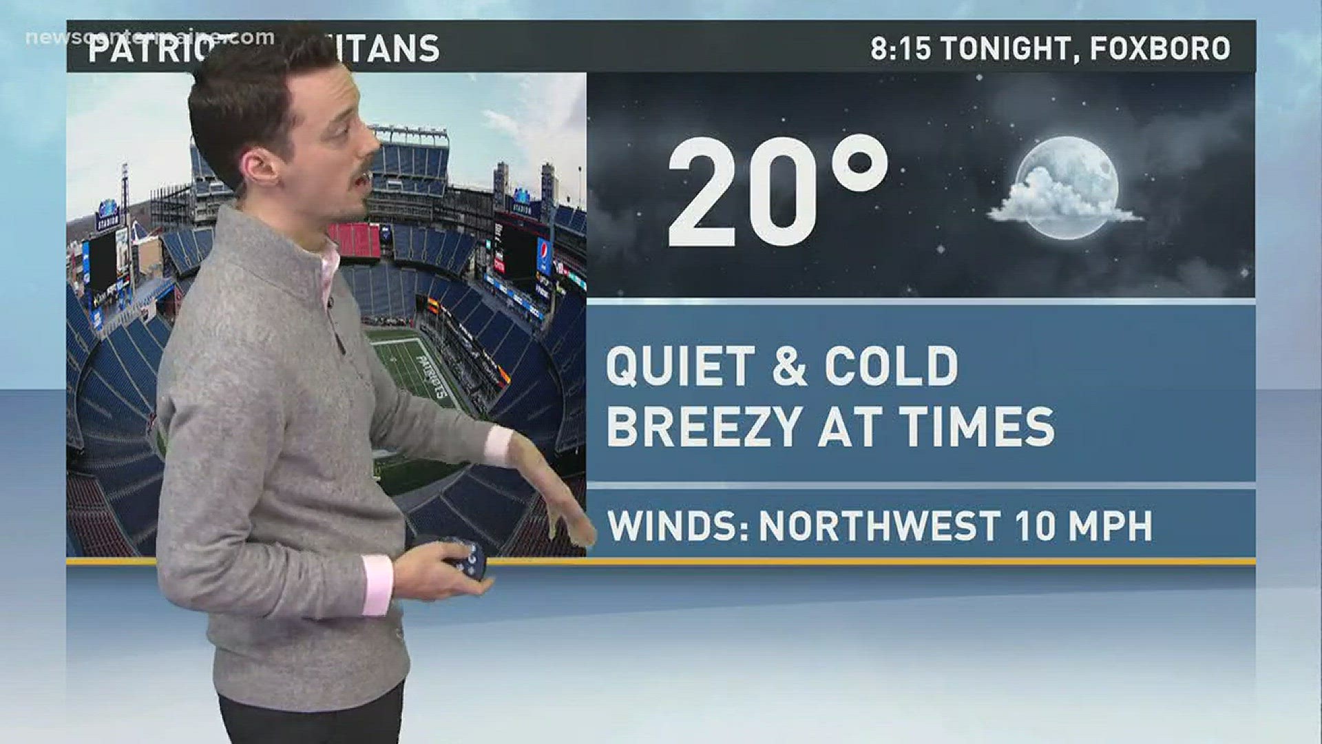 Patriots vs Titans tonight from Foxboro. What kind of weather will Jess, Chris and Emily encounter?