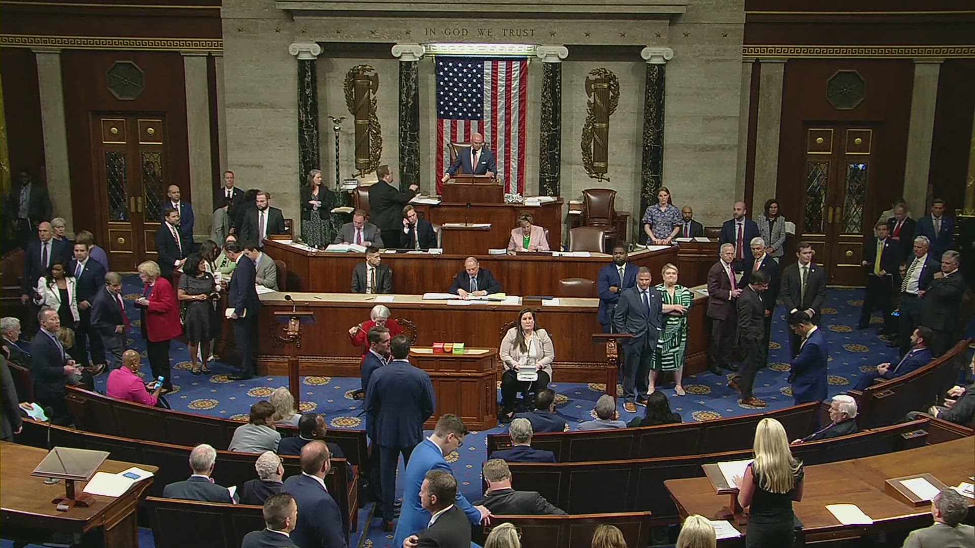 Colleagues booed in protest as Greene stood on the House floor and read a long list of “transgressions” she said Johnson had committed as speaker.