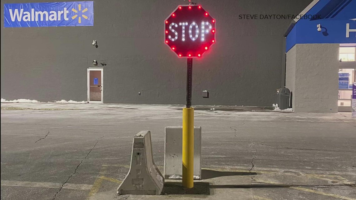 Infamous stop sign bollard at Walmart in Auburn gets reinforcements