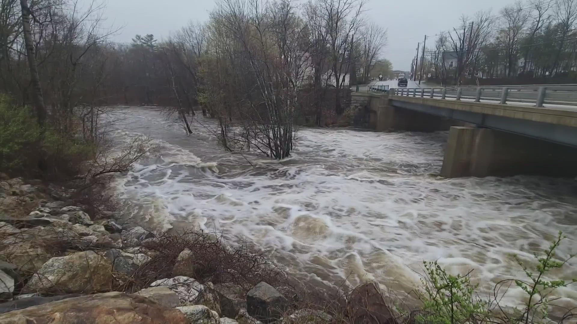 In Carrabassett Valley, police there posted a video on Facebook of what appears to be flooding damage that caused a street to collapse.