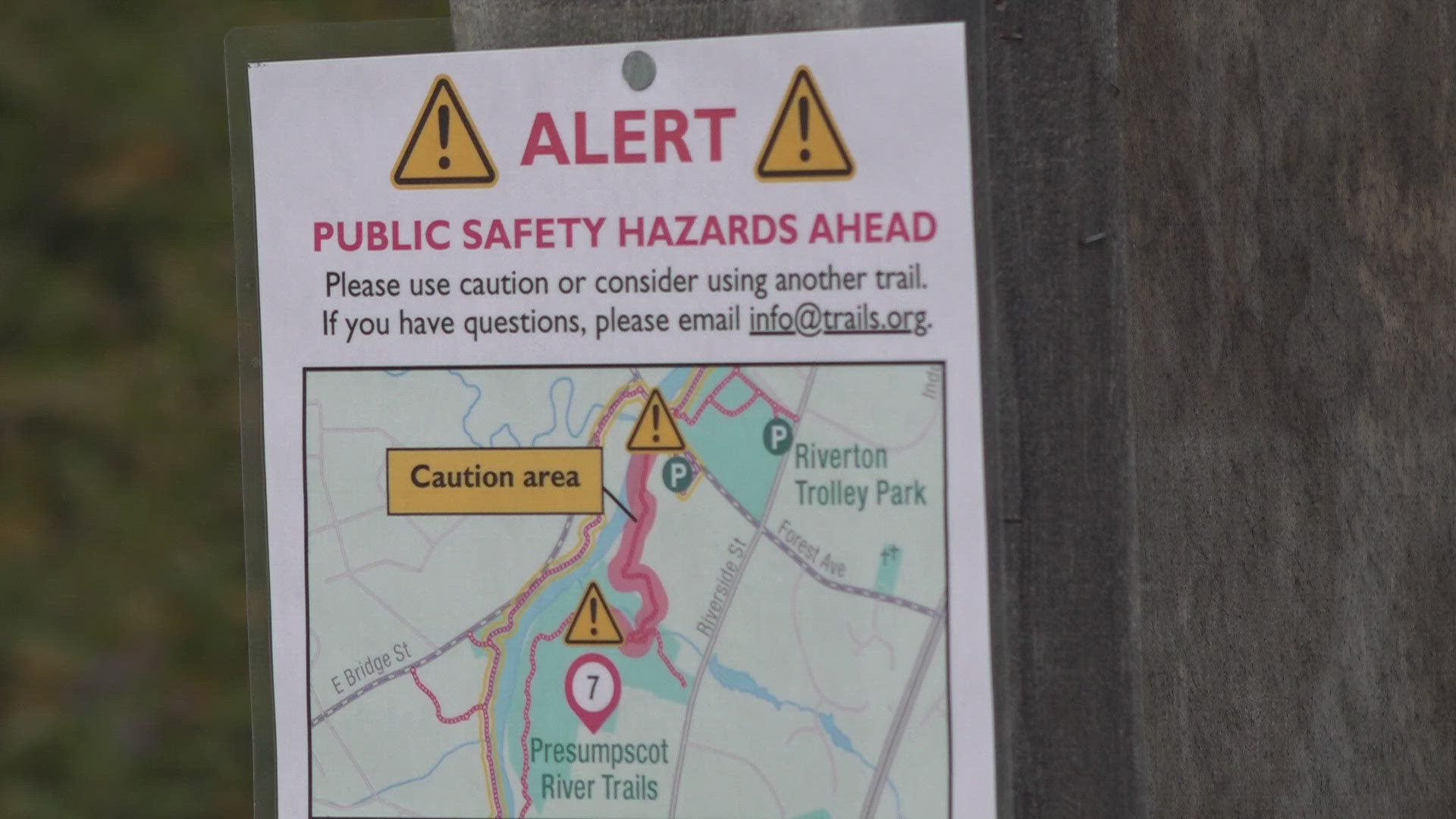 Portland Trails said it's discouraging people from using part of the Presumpscot River Trail.