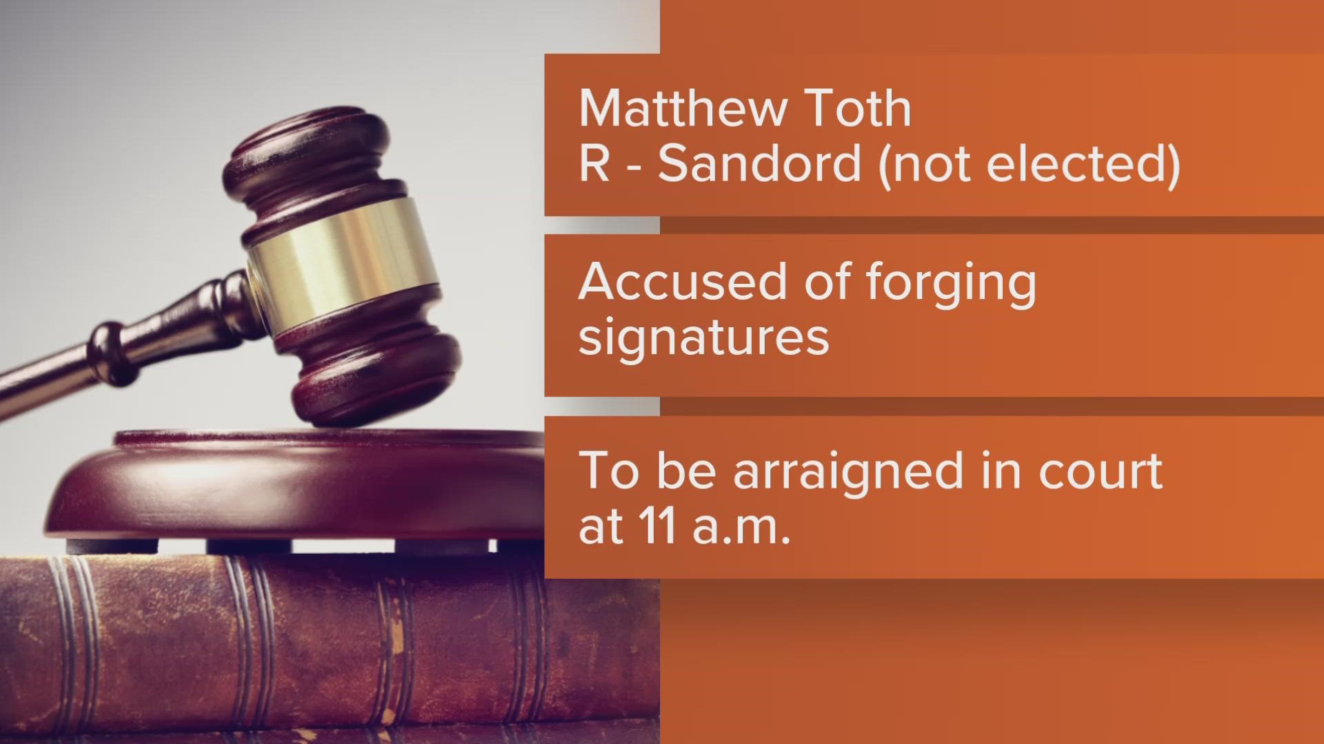 Matthew Toth, who ran unsuccessfully as a Republican candidate for the State House, has been scheduled hear fraud charges against him on Friday.