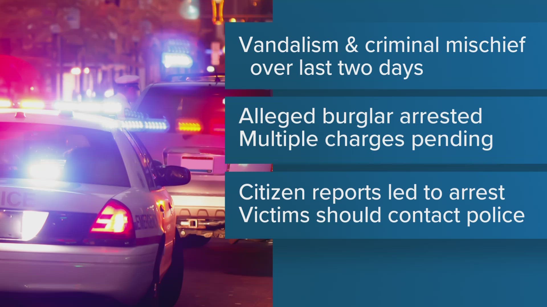 Police Chief Tim Deluca said several incidents of vandalism and other criminal mischief happened in town over the past couple of days. One person has been arrested.