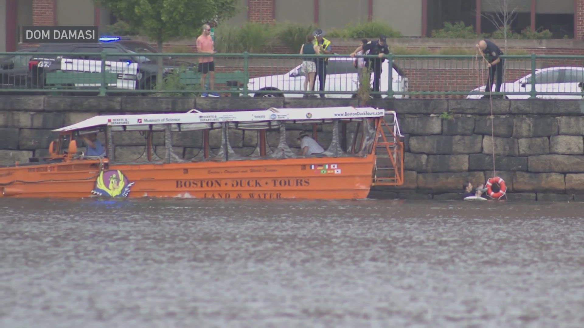 The Boston Duck Tours boat was participating in safety drills when it retrieved the pair from the water Monday morning.