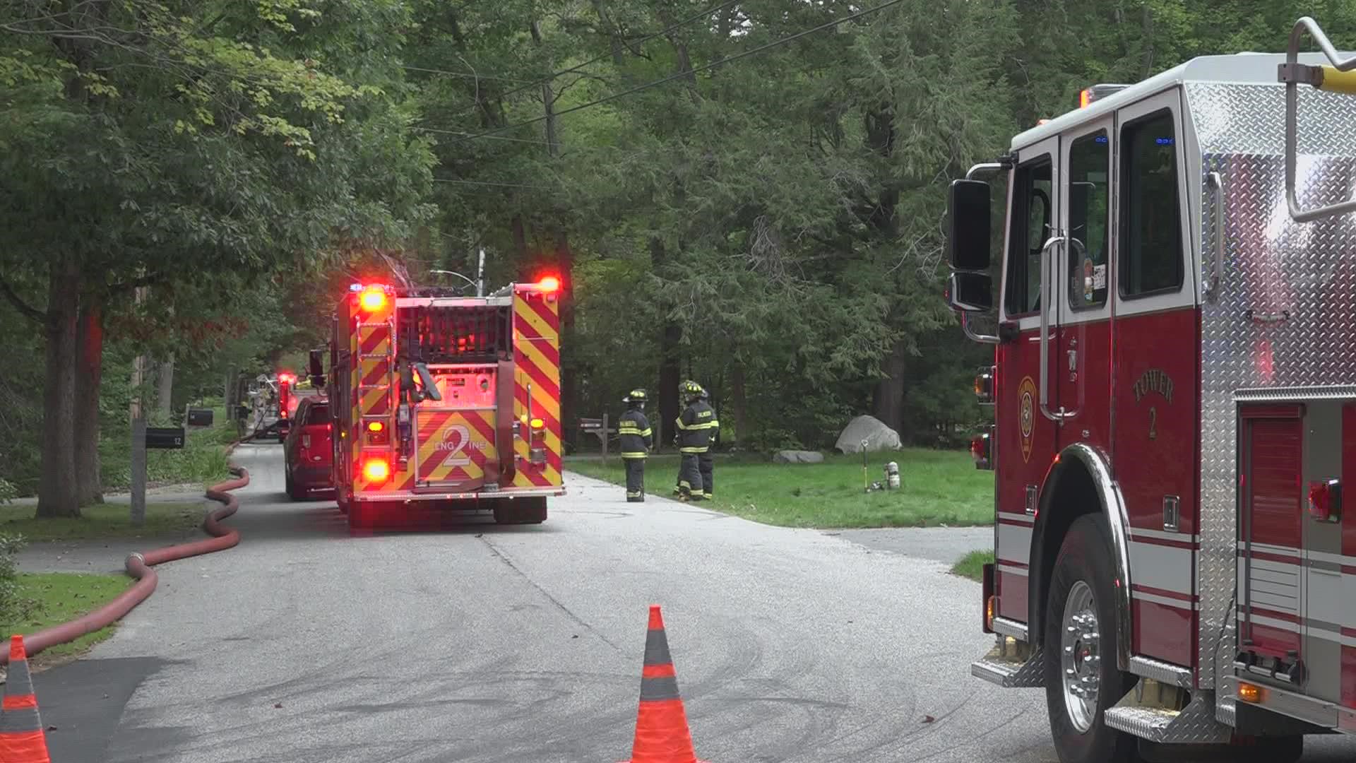 Officials say landscapers ran over an in-ground tank, spewing gas into the air.