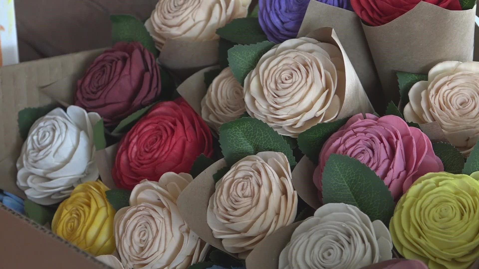 Kathleen Chenery started crafting during the pandemic and brought 75 nursing home residents wooden flowers for Valentine's Day.