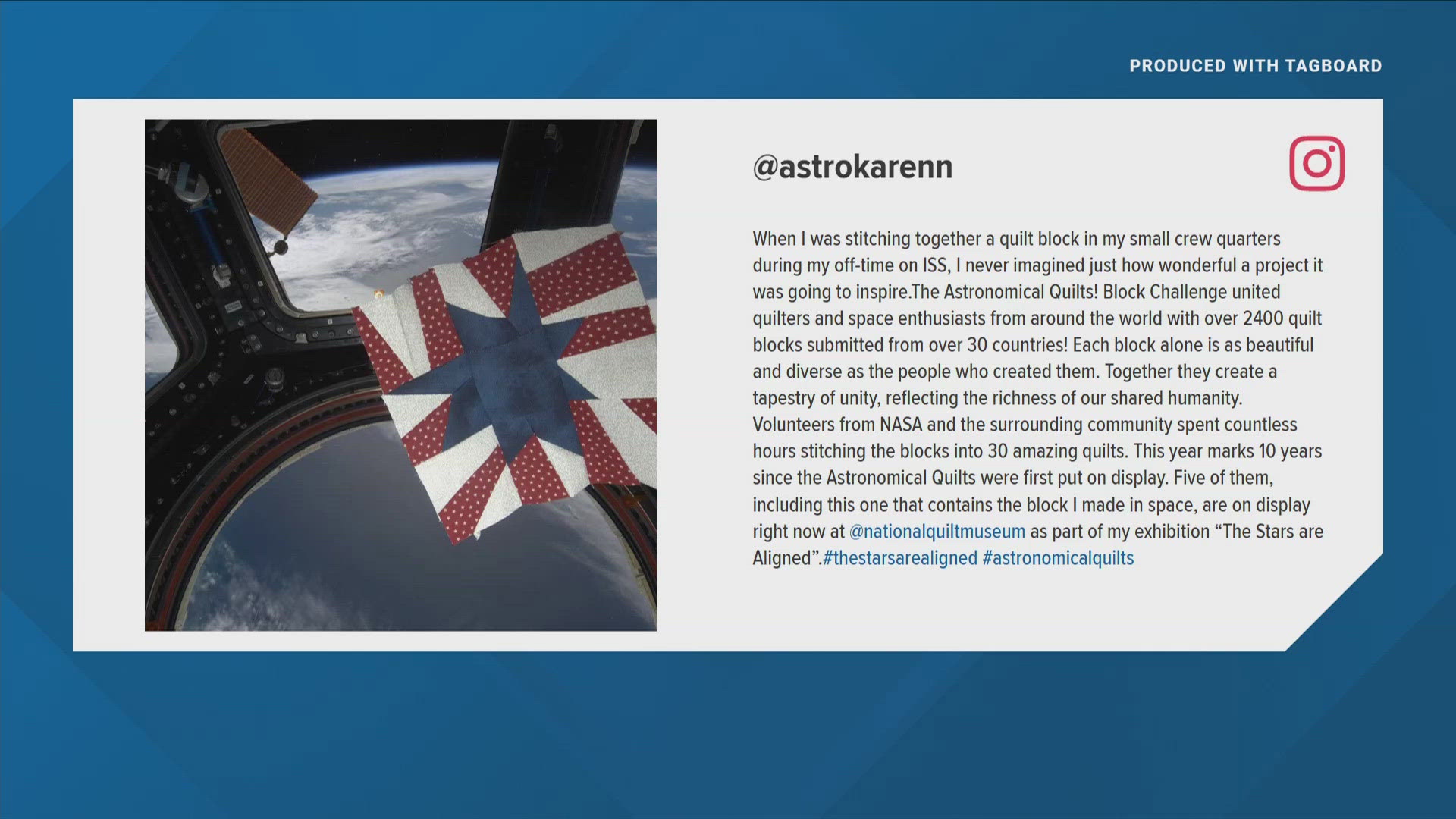 American astronaut Karen Nyberg shared her inspirations and what she made on the International Space Station.