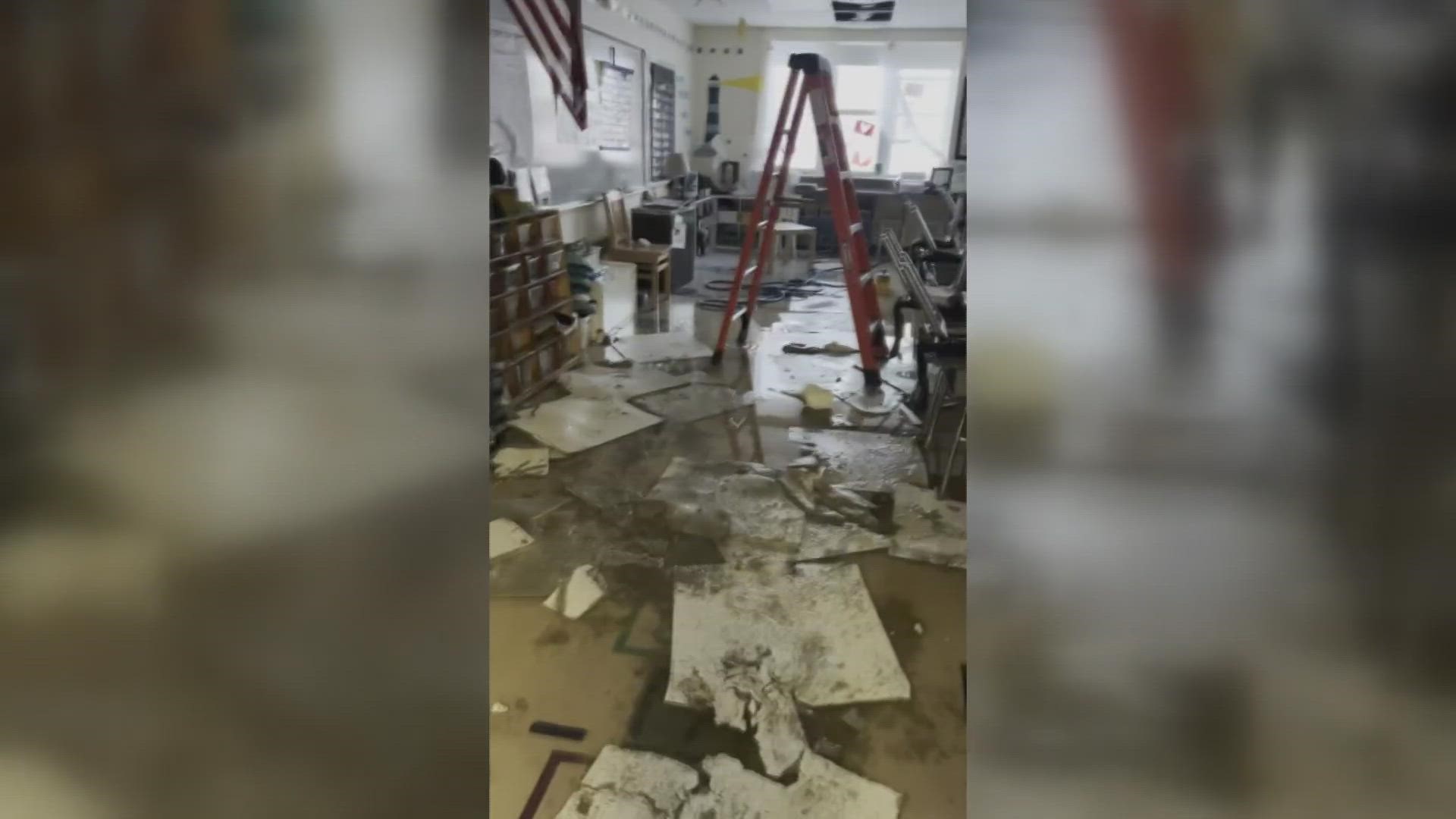 The elementary school faced a partial closure after a teacher discovered flooding in classrooms after arriving early Monday morning.