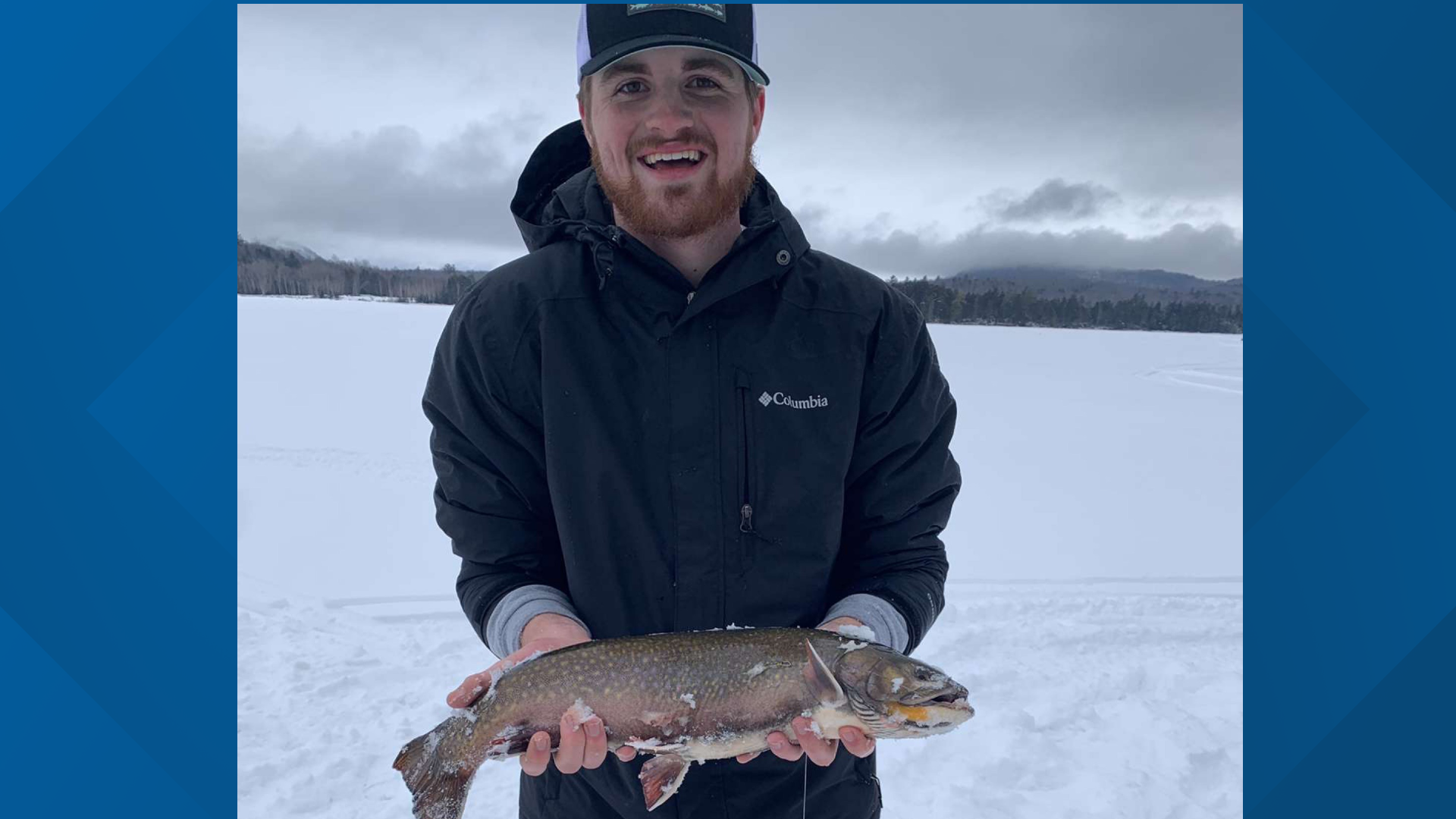 East Corinth Maine man lands big Brook trout on Moosehead Lake