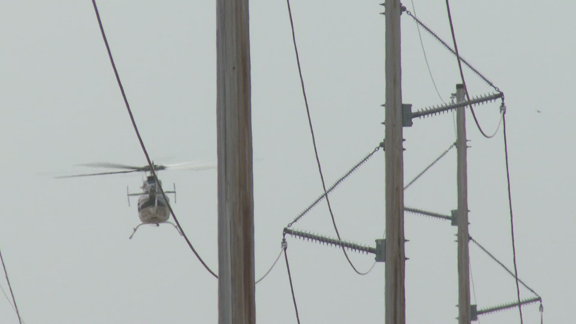 CMP uses helicopters to survey its 3,000 miles of transmission lines twice a year.