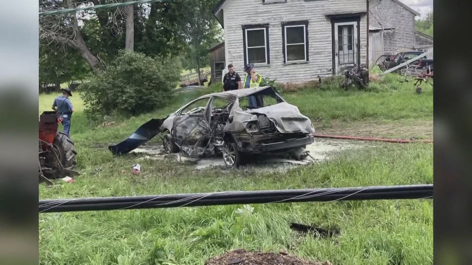 The woman was reportedly ejected from her vehicle during the crash before the vehicle burst into flames, an emergency official said.