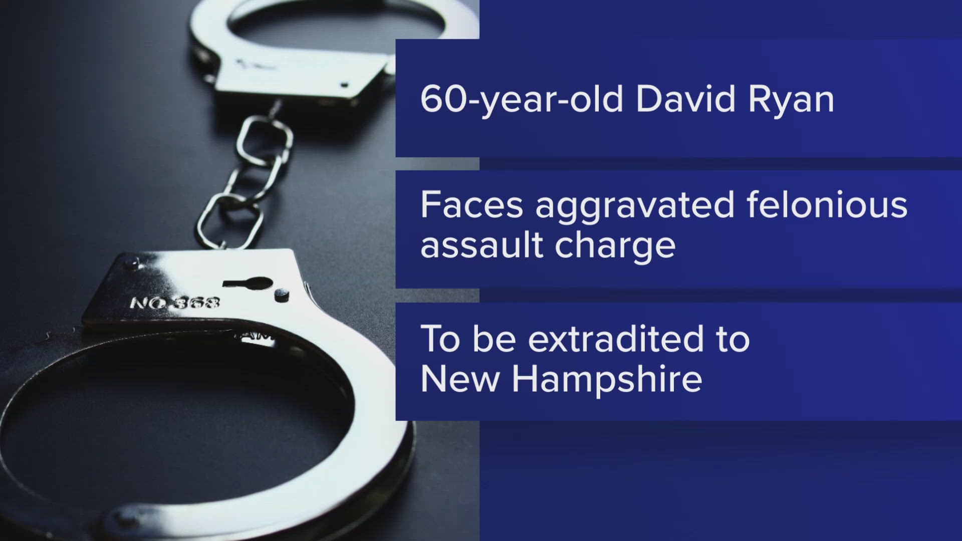 David Ryan, 60, was arrested by U.S. Marshals and awaits extradition to New Hampshire. 