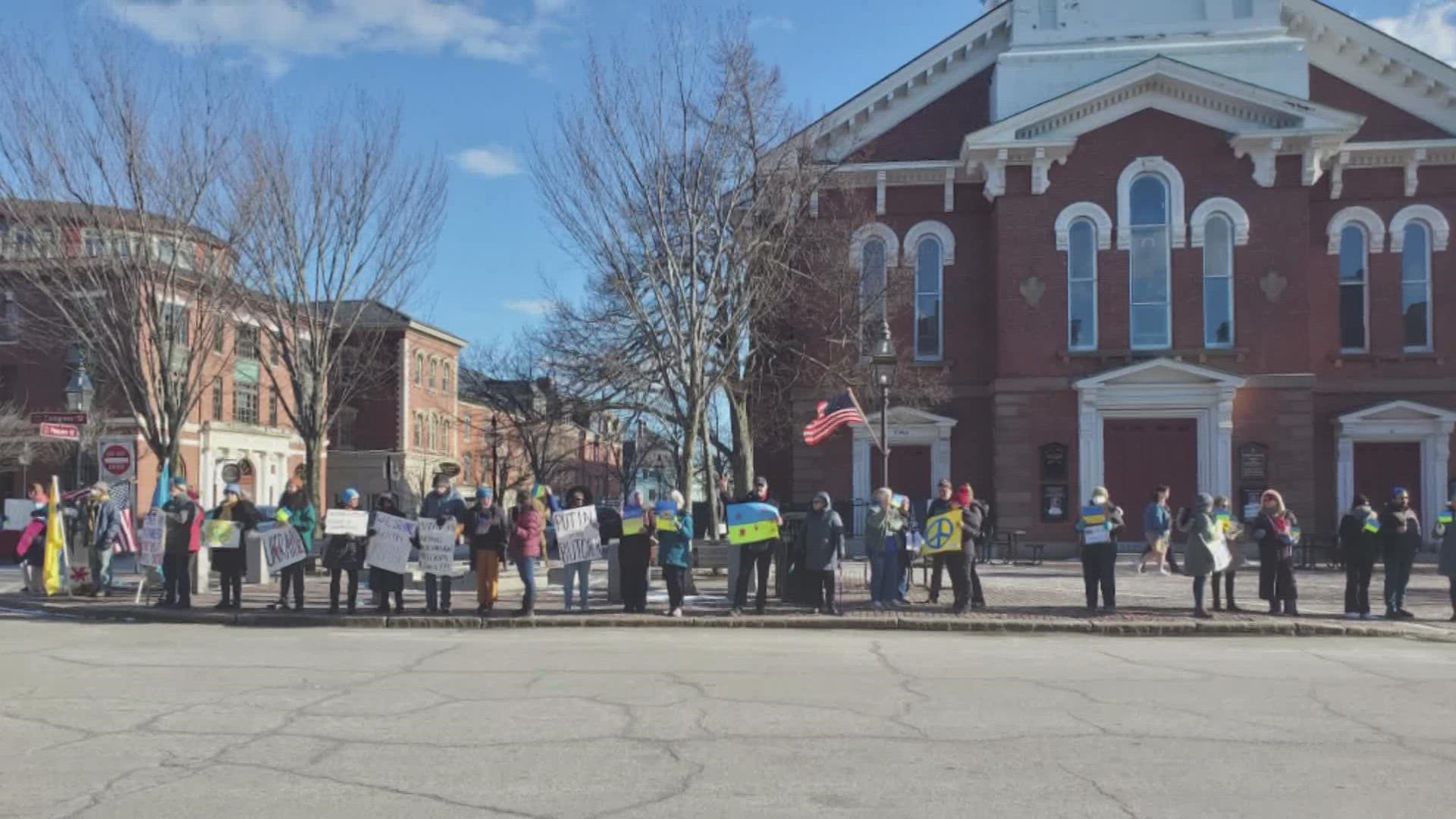 A group has planned to gather in Market Square in Portsmouth, New Hampshire, on March 20 to protest Russia's invasion of Ukraine.