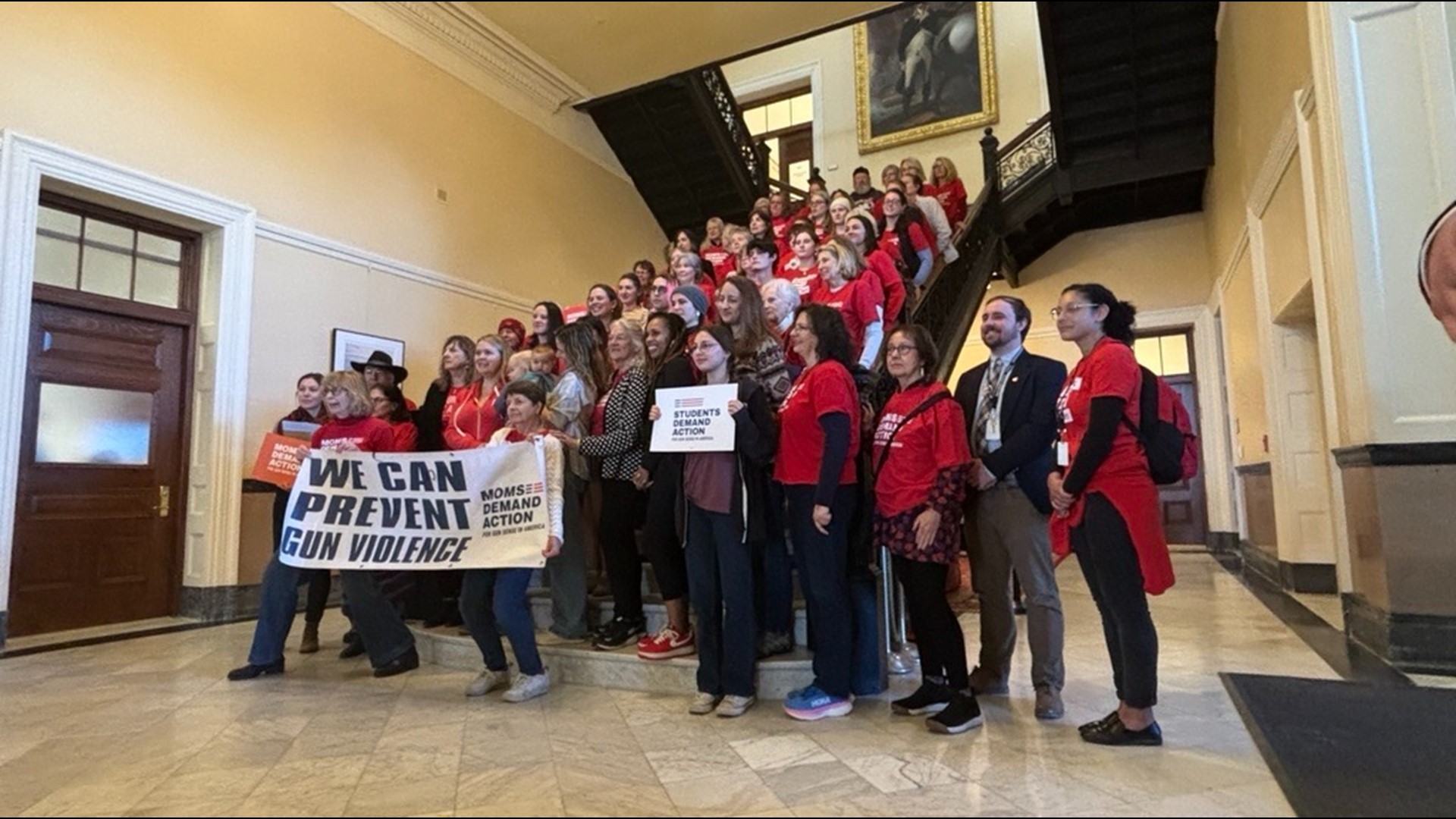 The rally was hosted by Moms Demand Action and Students Demand Action, two organizations that work to protect people from gun violence.