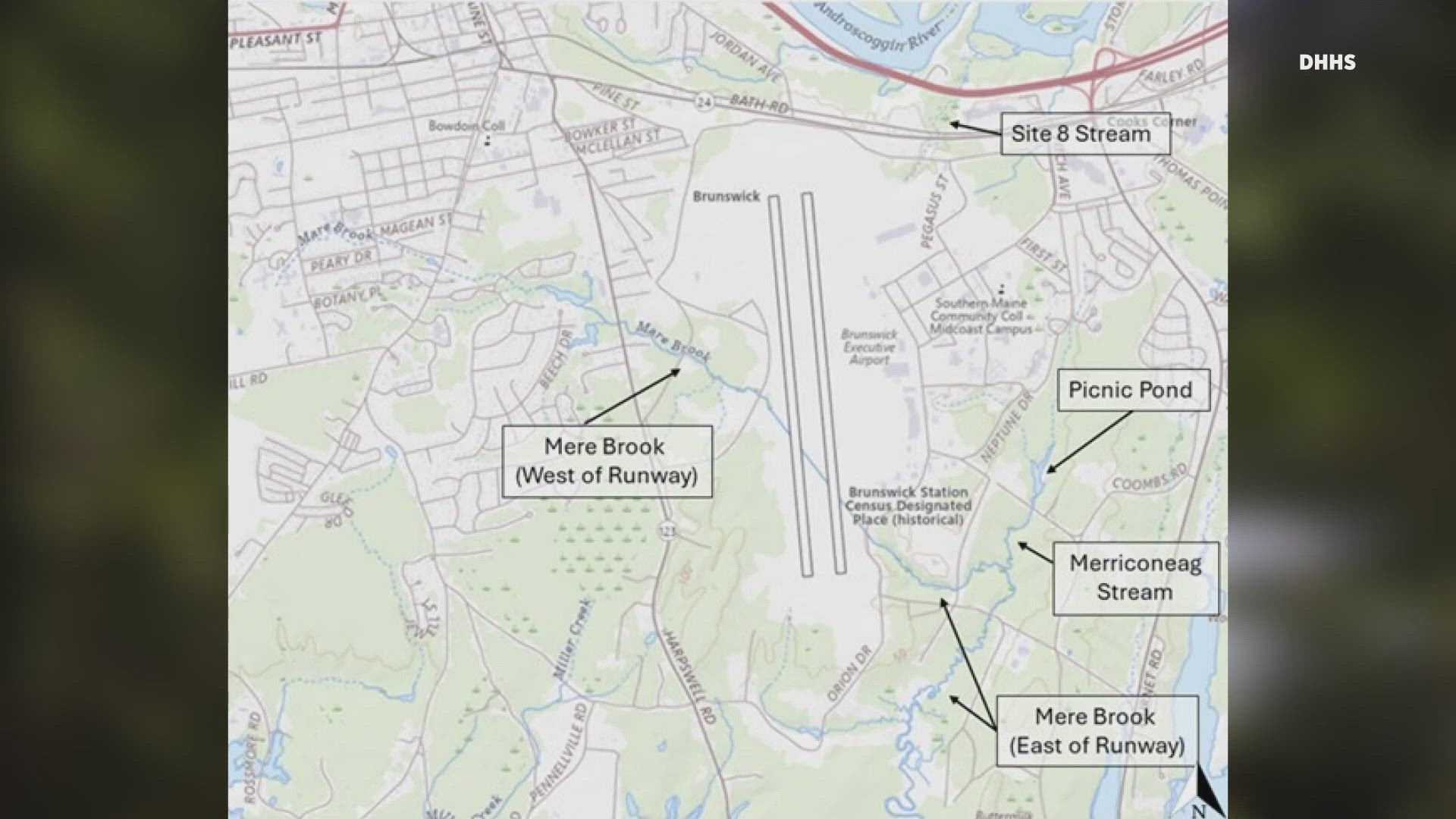 The Maine CDC recommends either no consumption or limited consumption of fish from four waterbodies located on and around the former naval air station in Brunswick.