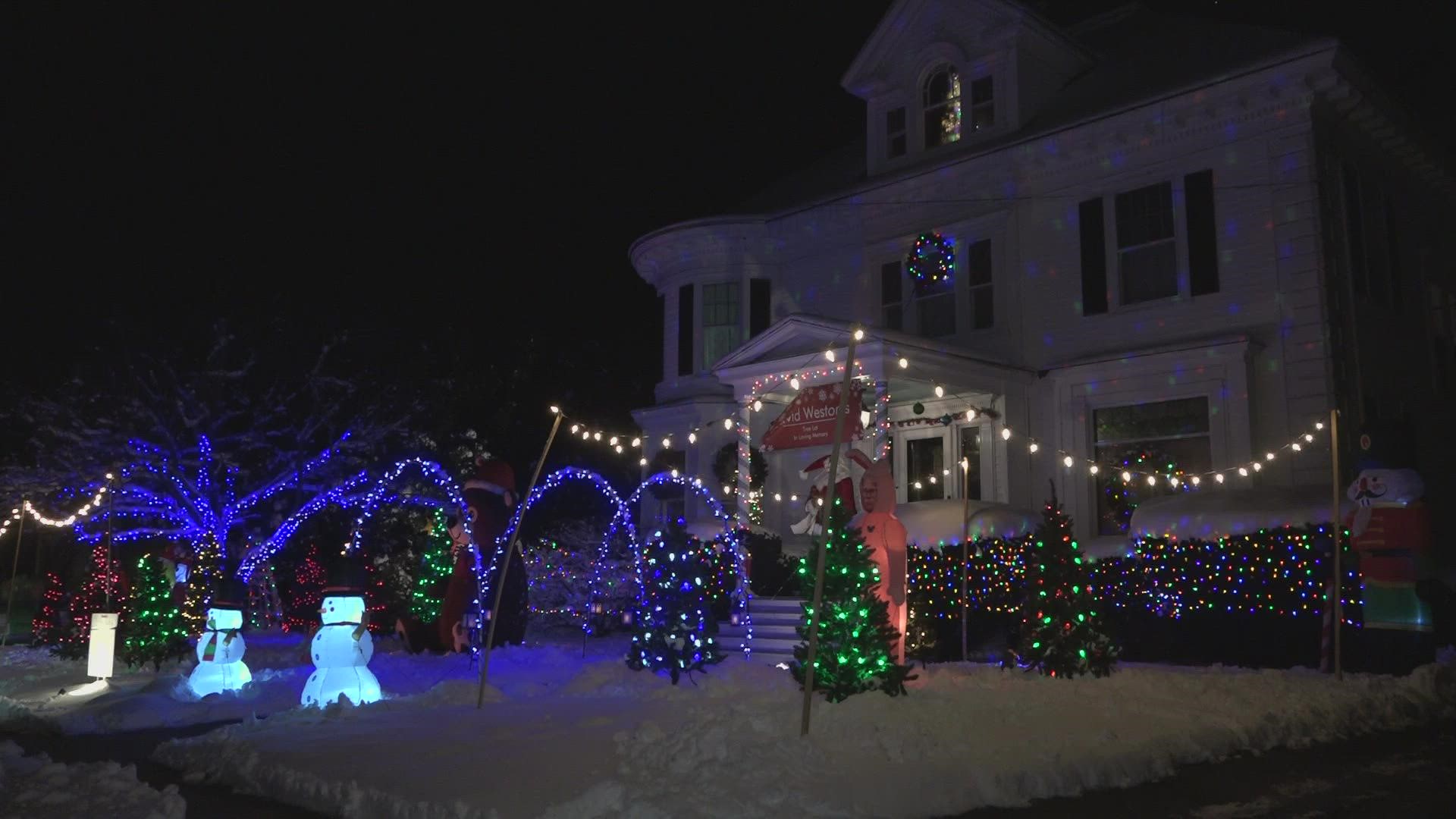 Sarah Weston and her family have decorated their Kennebunk home for the 2021 Holiday Trail of Lights contest in memory of her dad who died with COVID-19 last year.