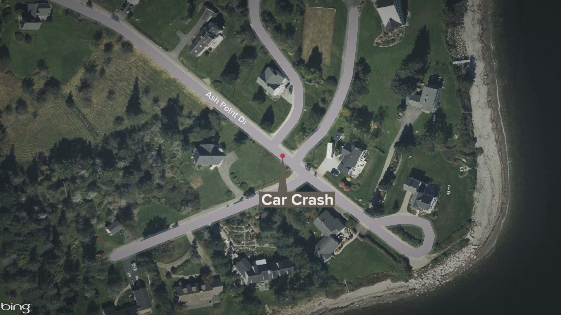 The driver was in a 2006 Toyota Corolla when he "slid down the icy roadway towards the end of Ash Point Drive," a release stated.