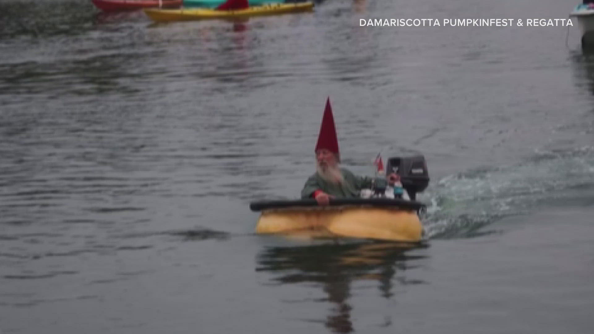 Participants hollowed out pumpkins, wore costumes, and raced down the Damariscotta River.