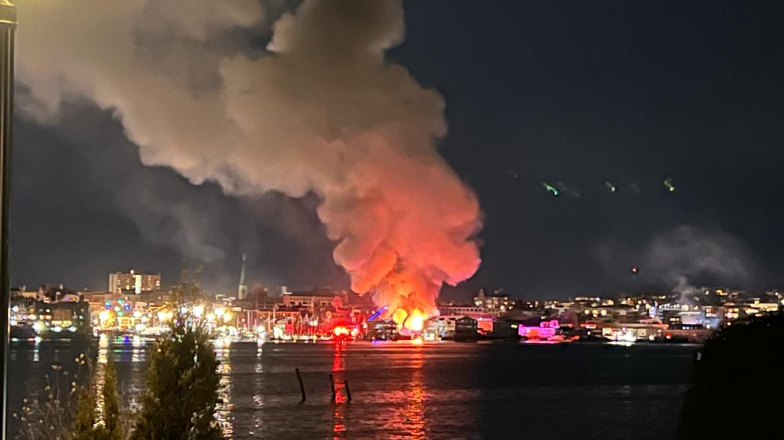 Crews respond to large fire at Custom House Wharf in Portland